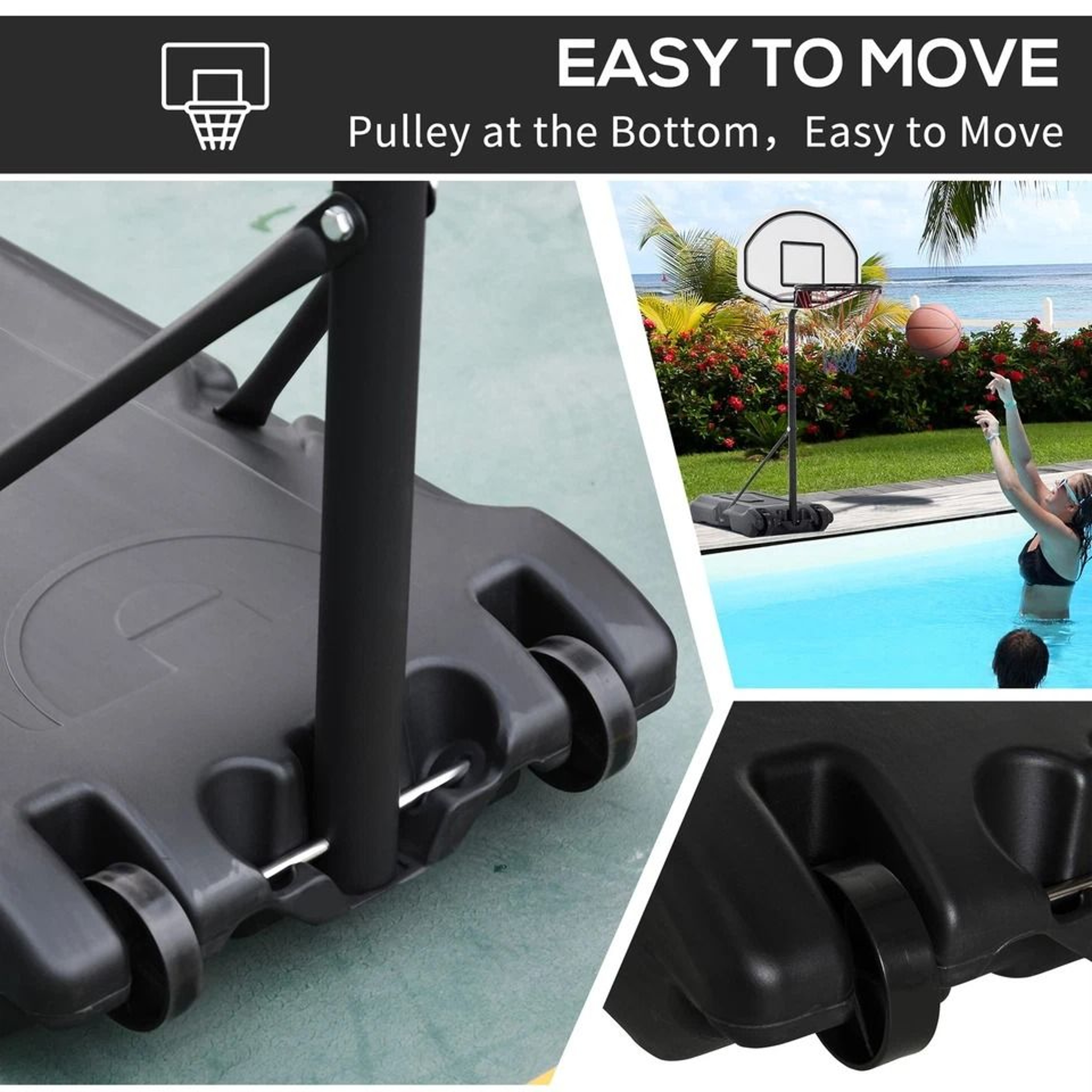 Adjustable Poolside Basketball Hoop System With Portable Base Outdoor Pool Basketball Game Set 3