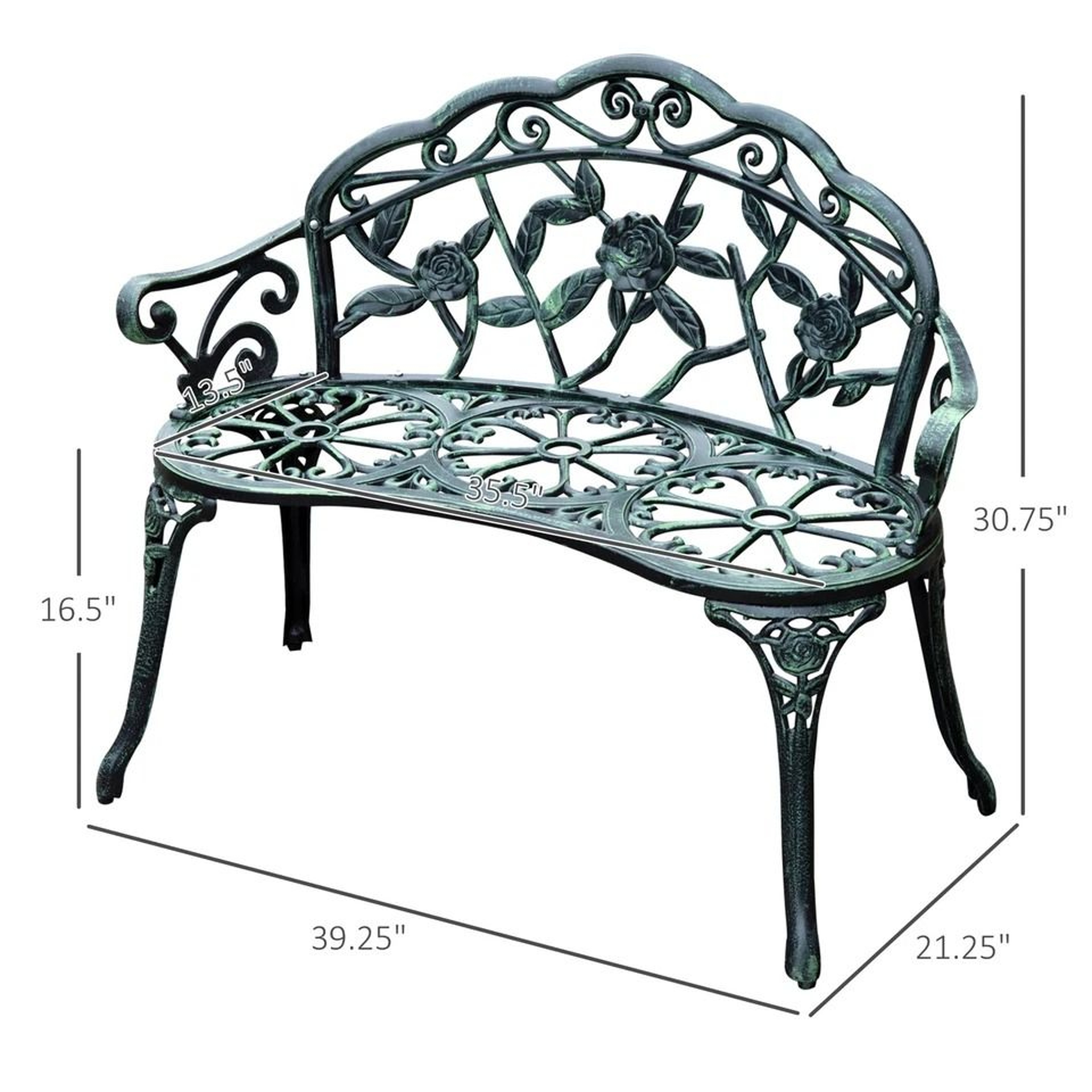Vintage Cast Aluminum Garden Bench With Rose Design Outdoor Patio Seating 4