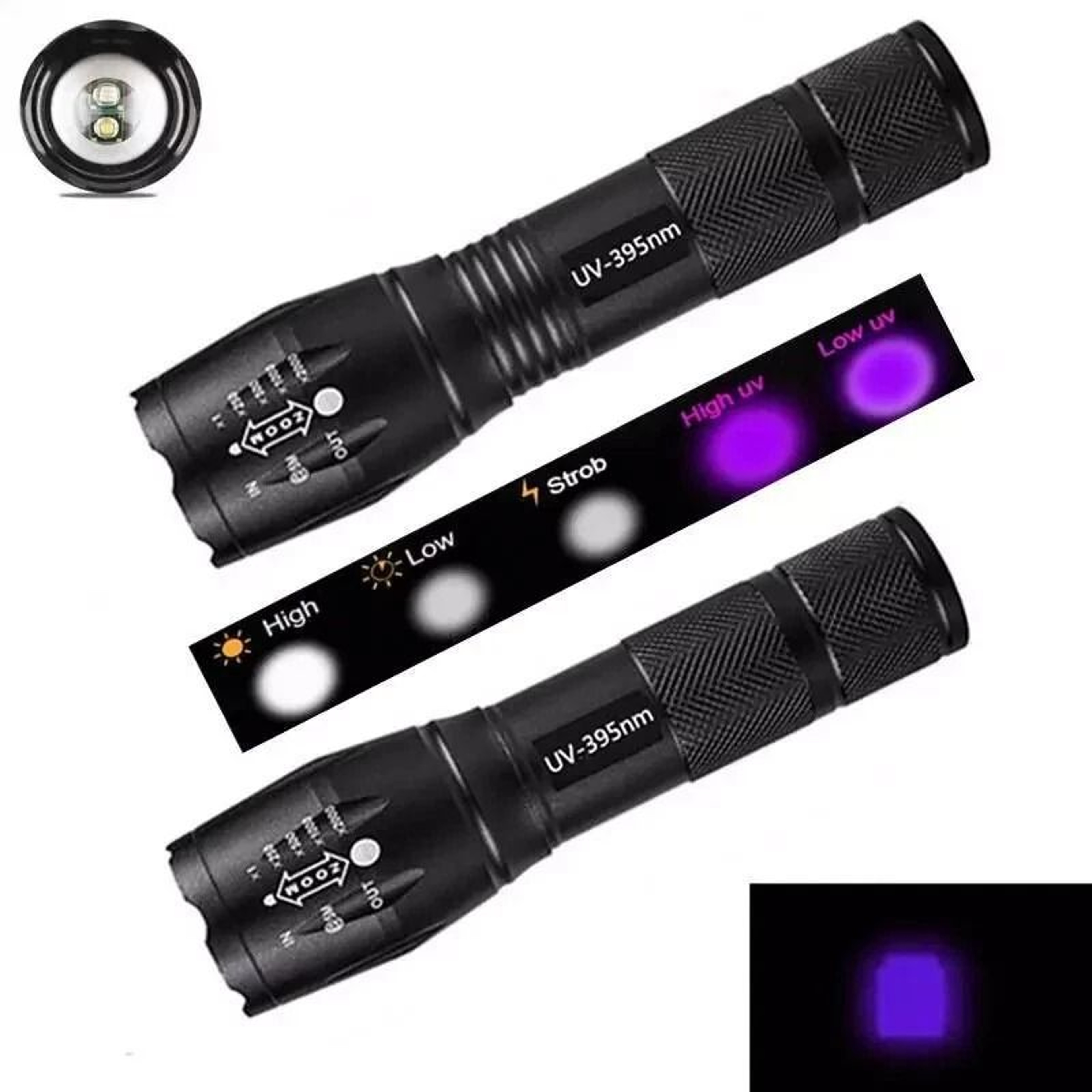 UV Flashlight Detector Torch With Dual Light Zoomable Blacklight For Currency And ID Verification 4