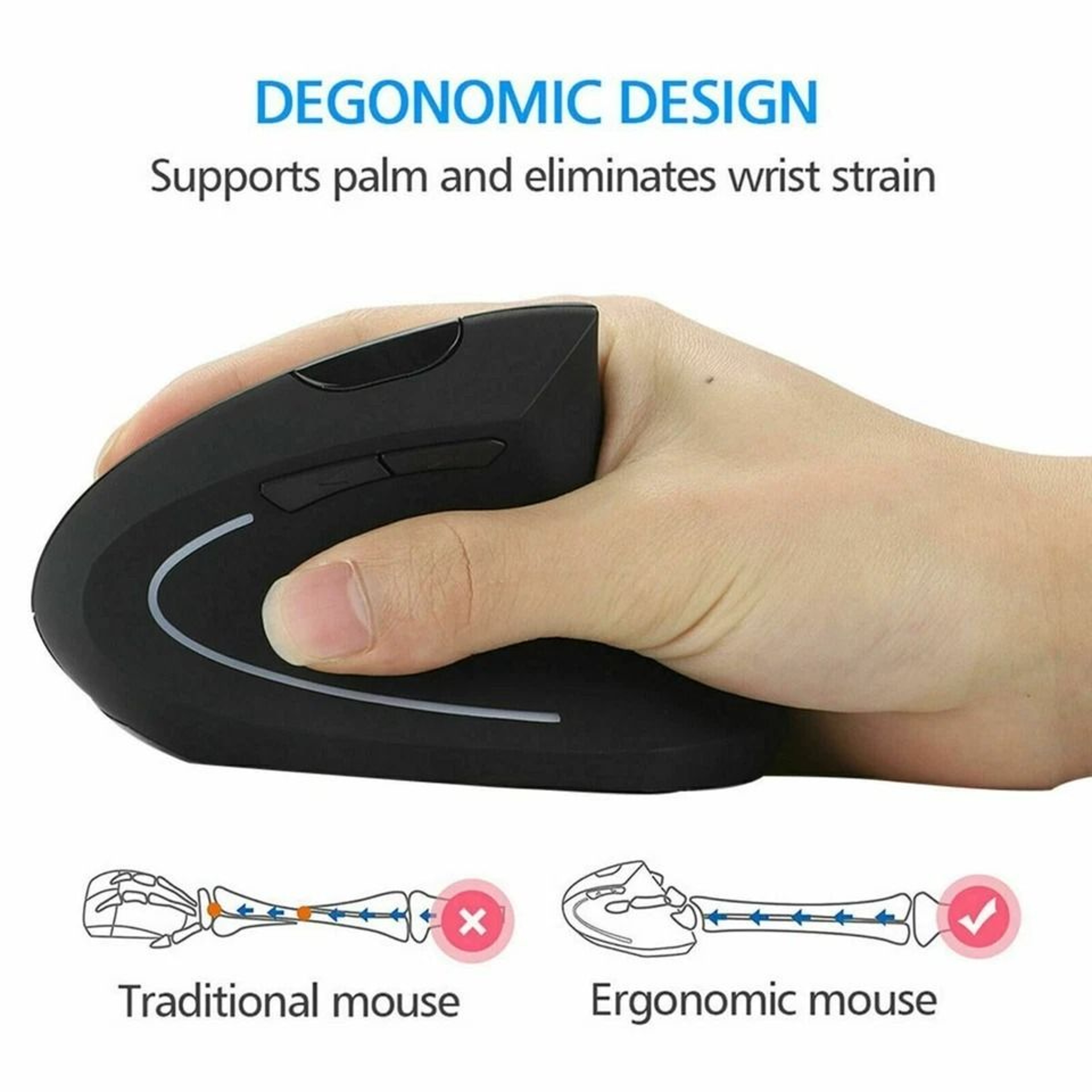 Ergonomic Vertical Wireless Mouse USB Adjustable DPI For Laptop PC Comfort 2
