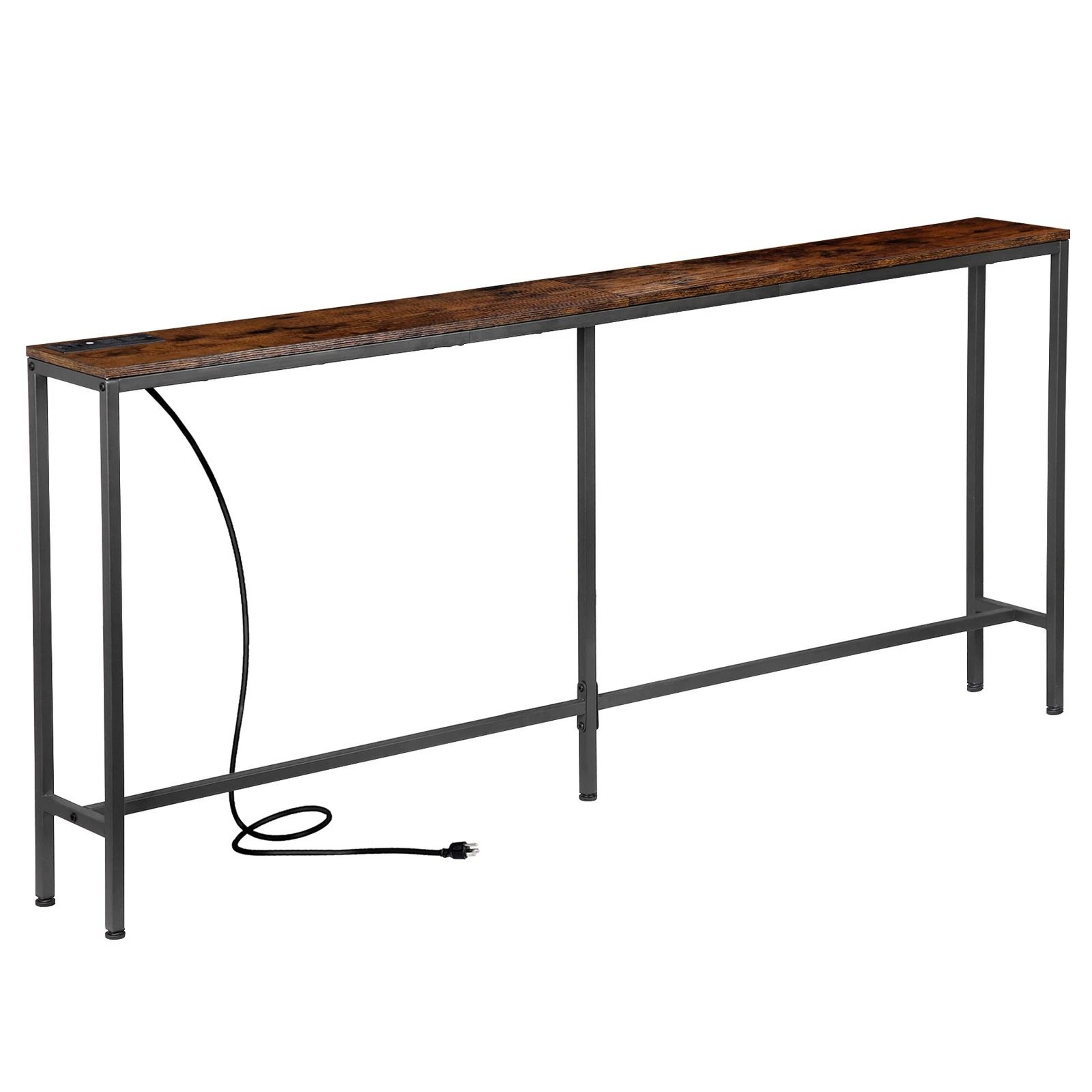Slim Industrial Console Table With Power Outlet USB Ports Narrow Sofa Table For Entryway Storage 0