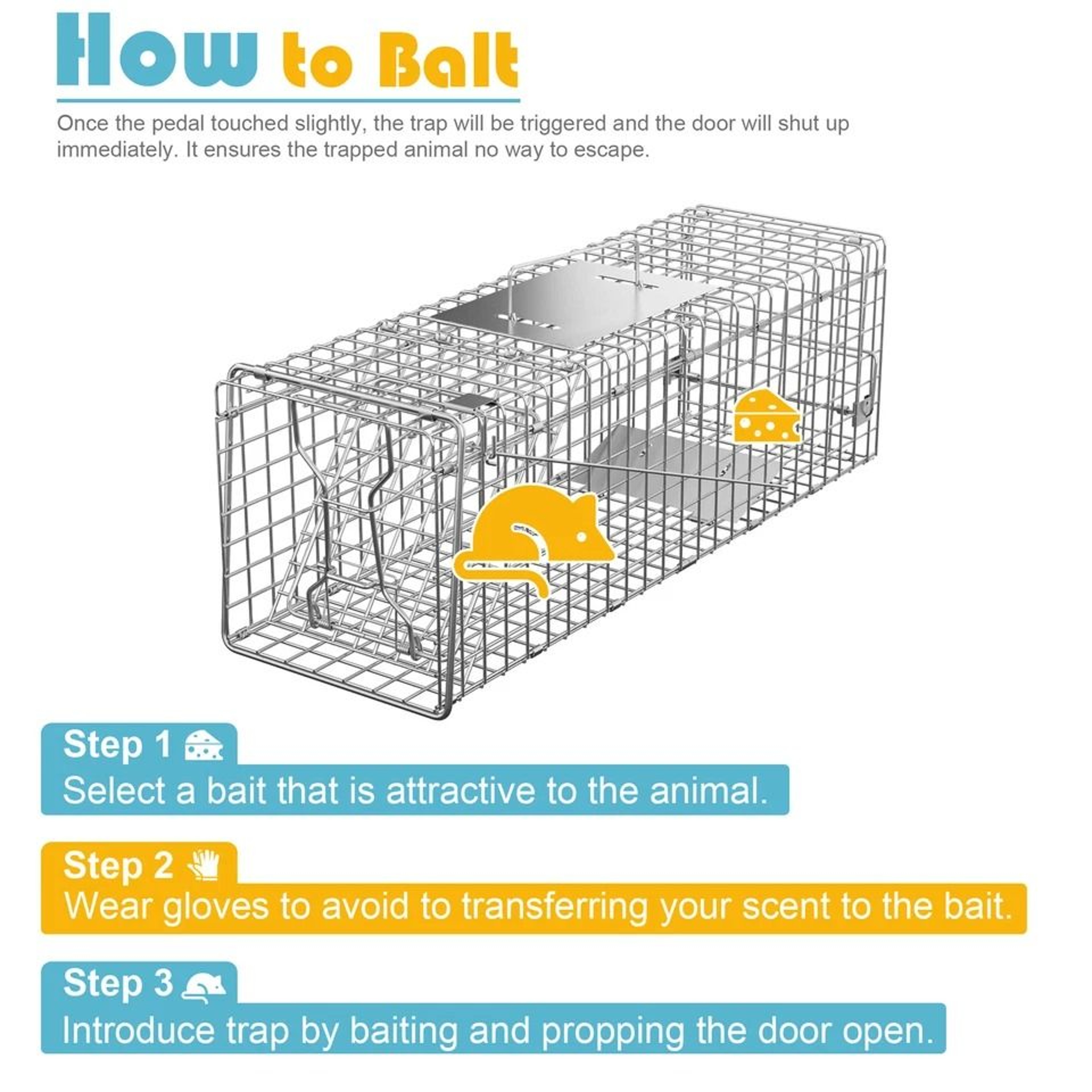 Humane Live Animal Trap Cage For Rabbit Raccoon  Squirrel Control Durable Easy Release Design 8