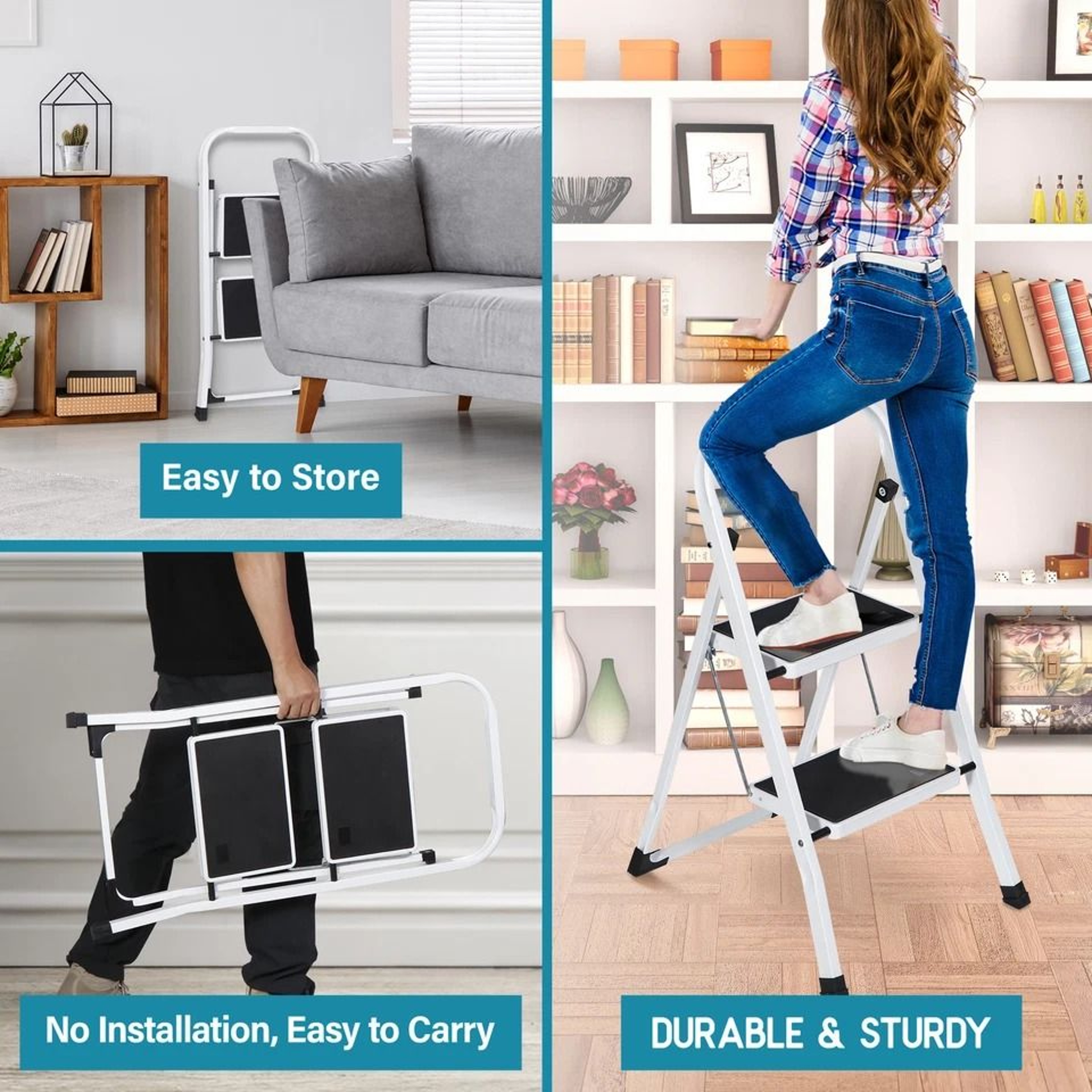 Heavy Duty Folding Step Ladder With Anti Slip Pedal Portable Steel Step Stool Ladder For Home  Kitc 8