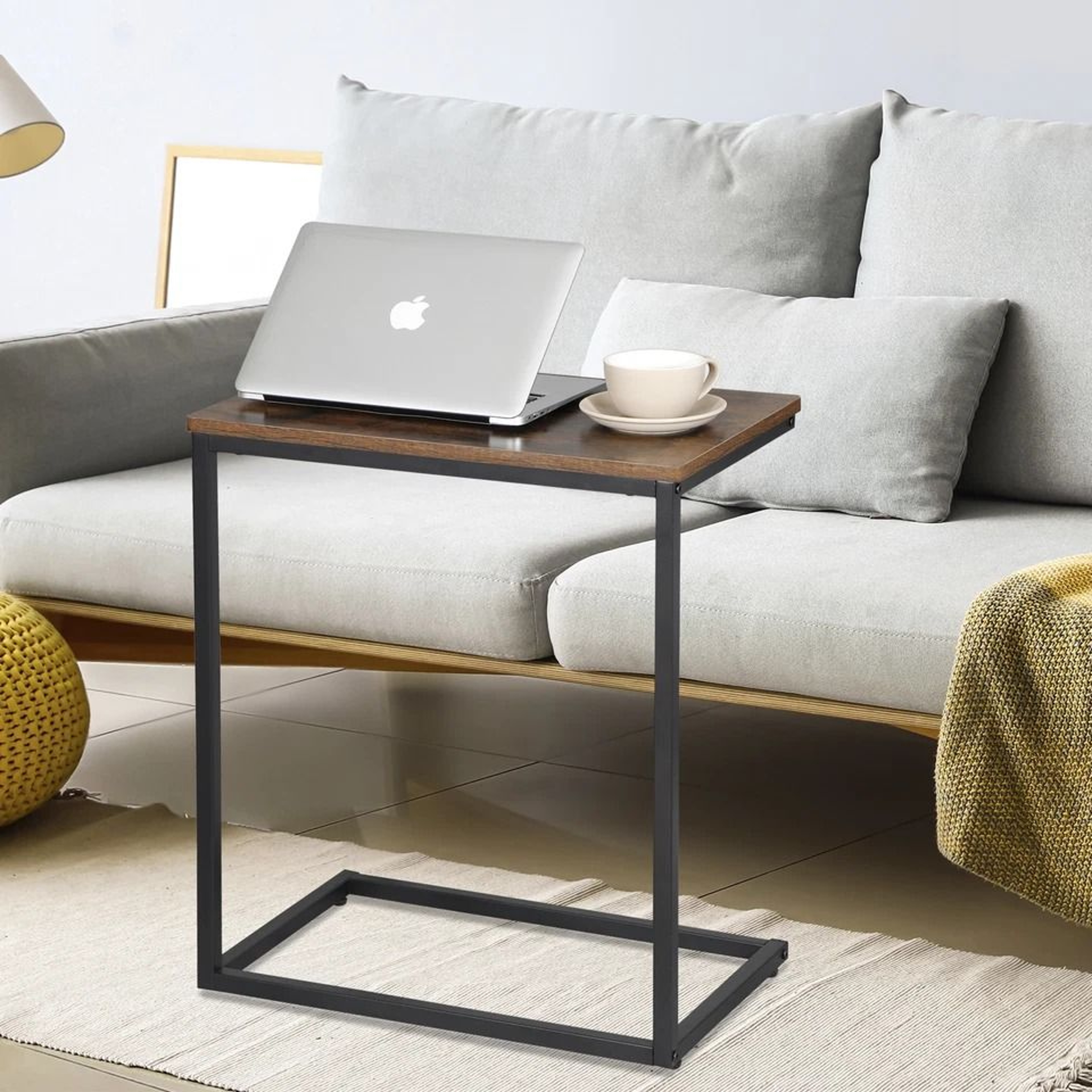 Rustic C Shaped Side Table Sofa End Table For Bedside  Small Spaces 1