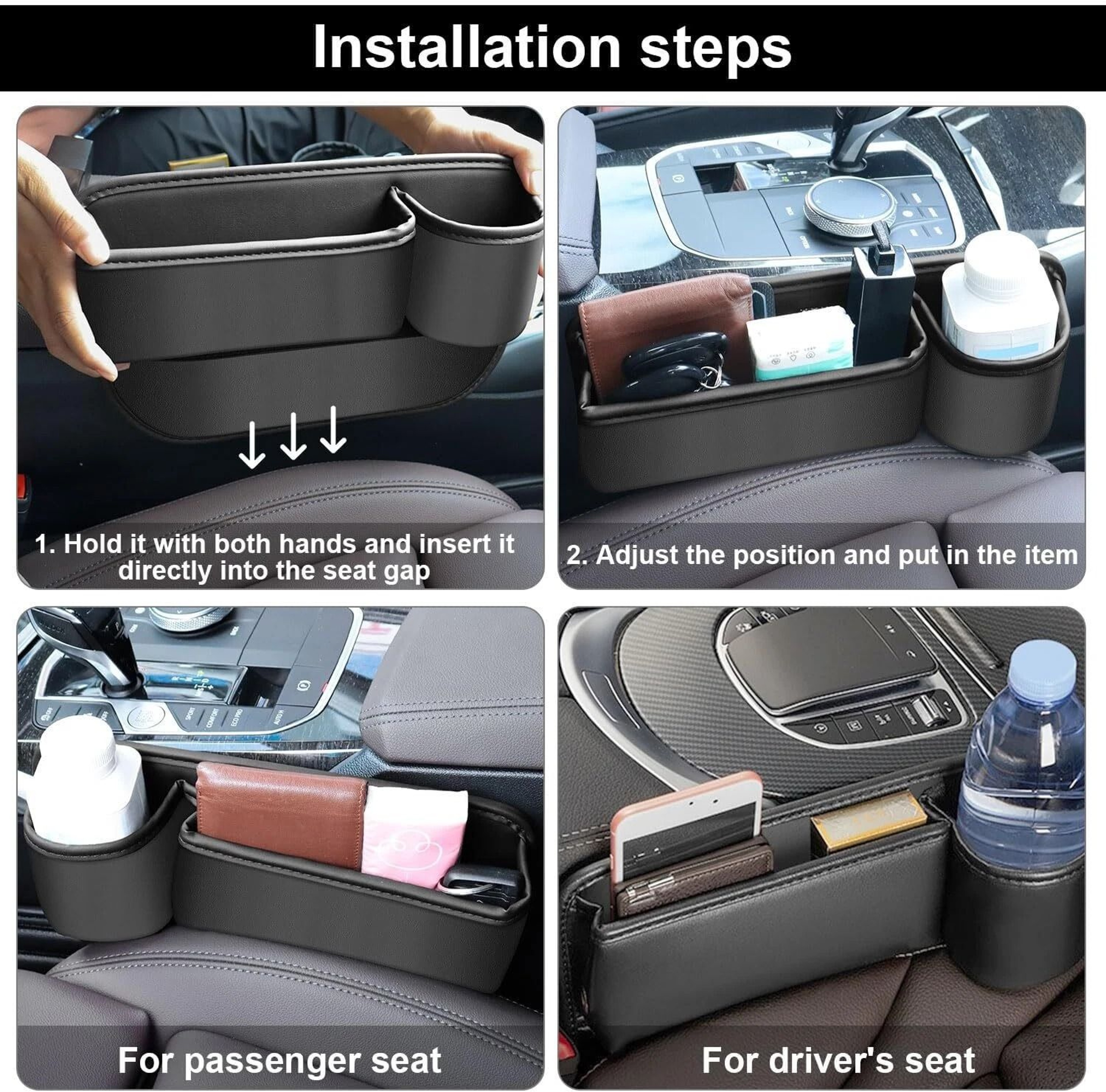 Car Seat Gap Filler PU Leather Organizer  Phone Holder  Storage Box For Easy Access 6