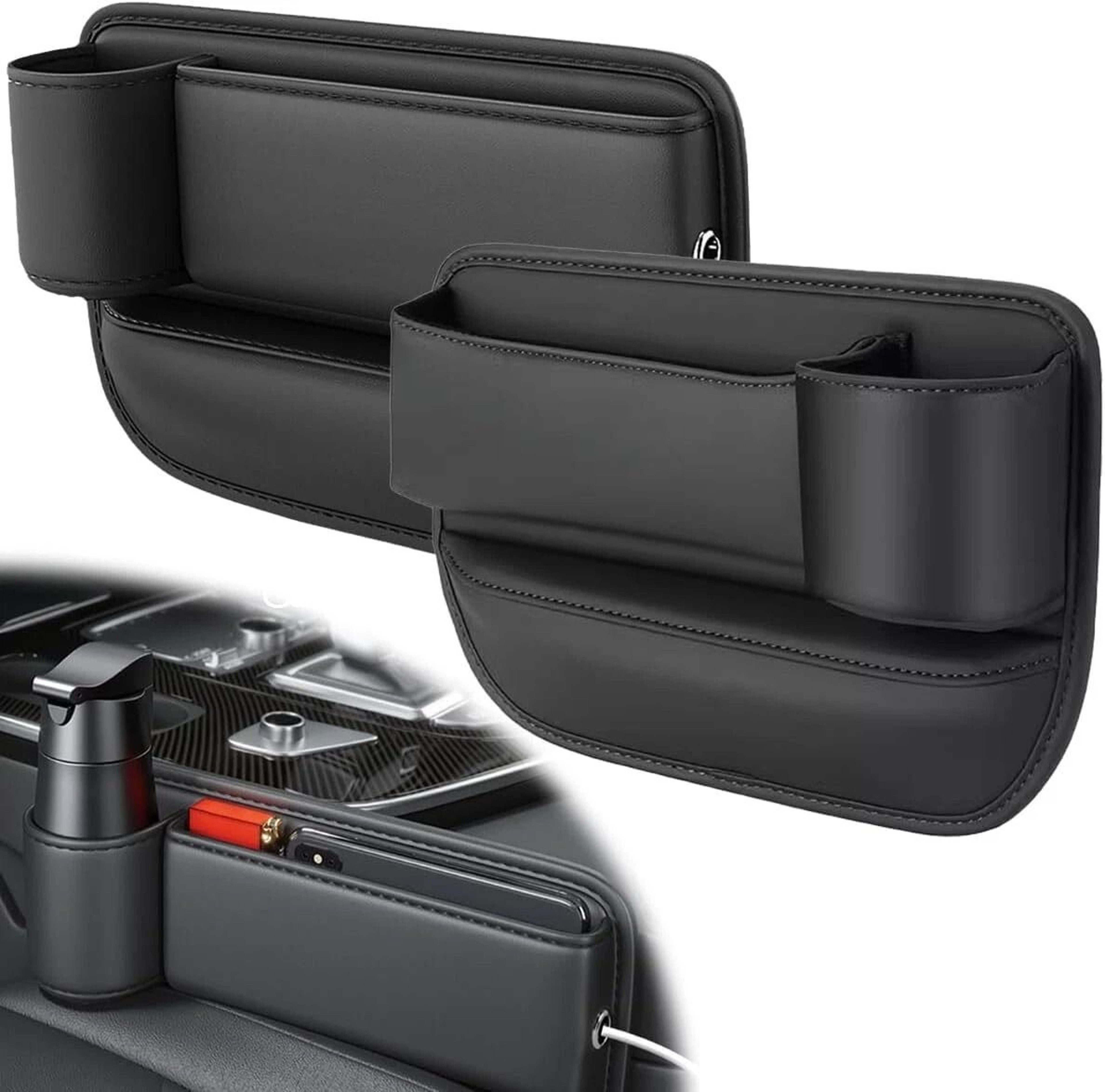 Car Seat Gap Filler PU Leather Organizer  Phone Holder  Storage Box For Easy Access 11