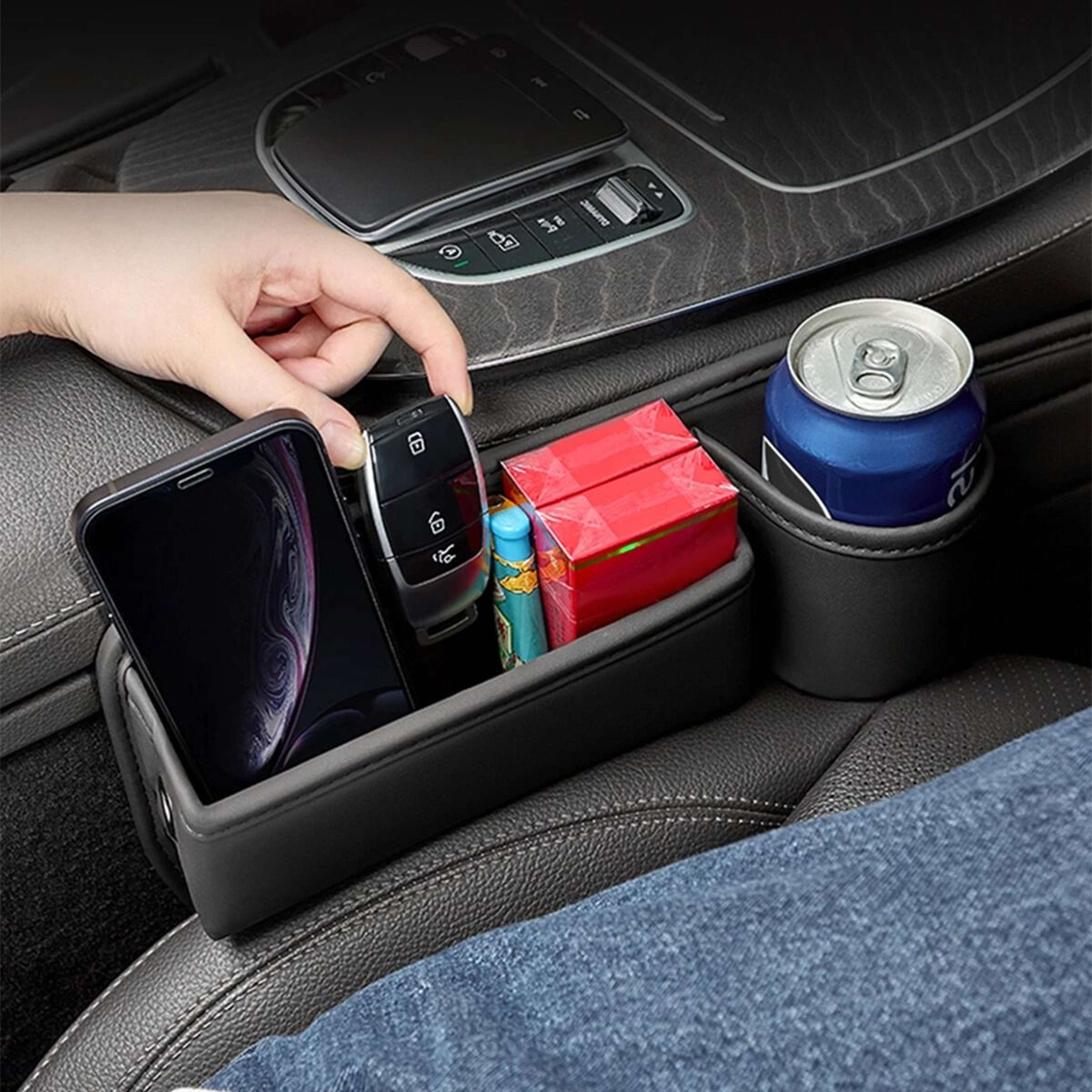 Car Seat Gap Filler PU Leather Organizer  Phone Holder  Storage Box For Easy Access 5