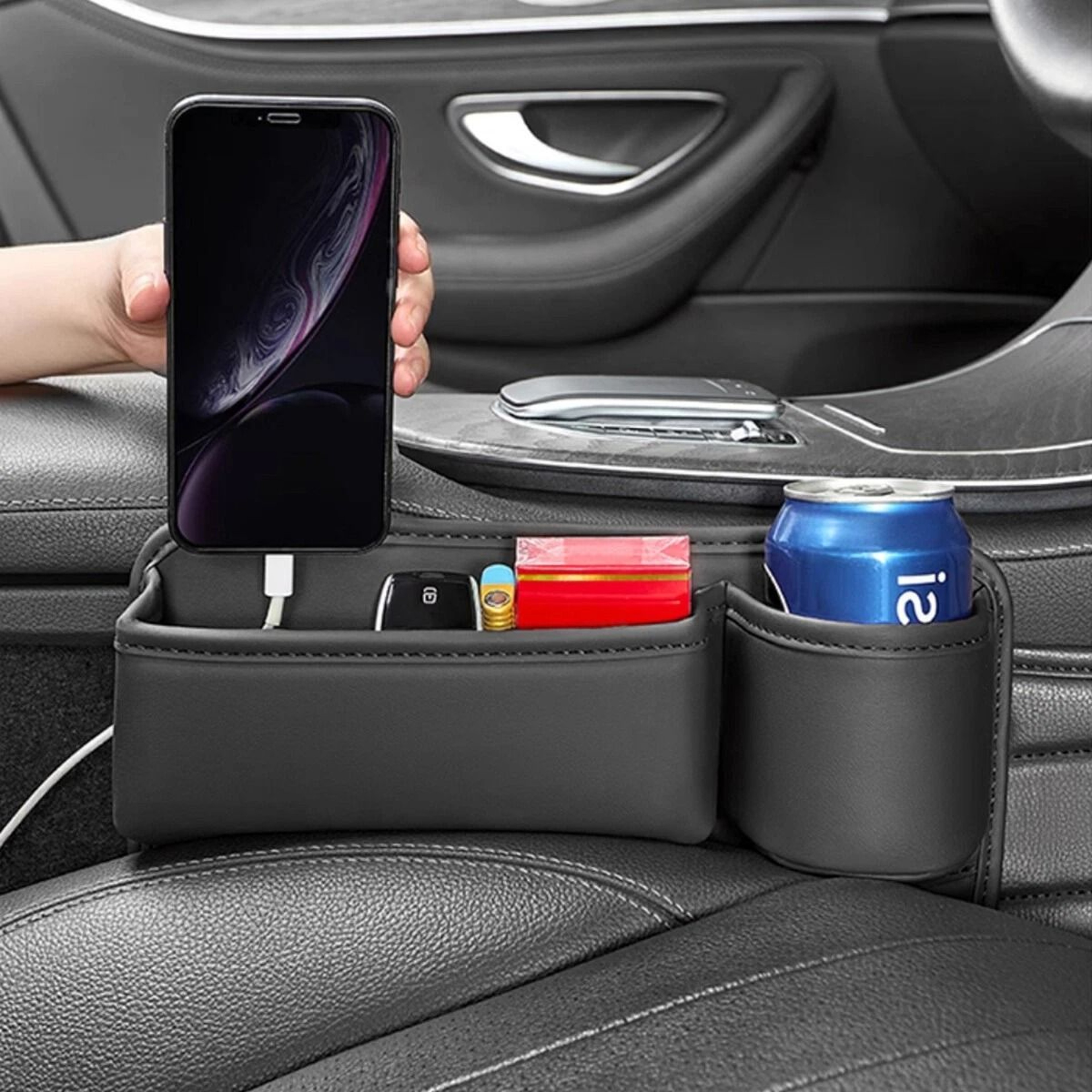 Car Seat Gap Filler PU Leather Organizer  Phone Holder  Storage Box For Easy Access 8