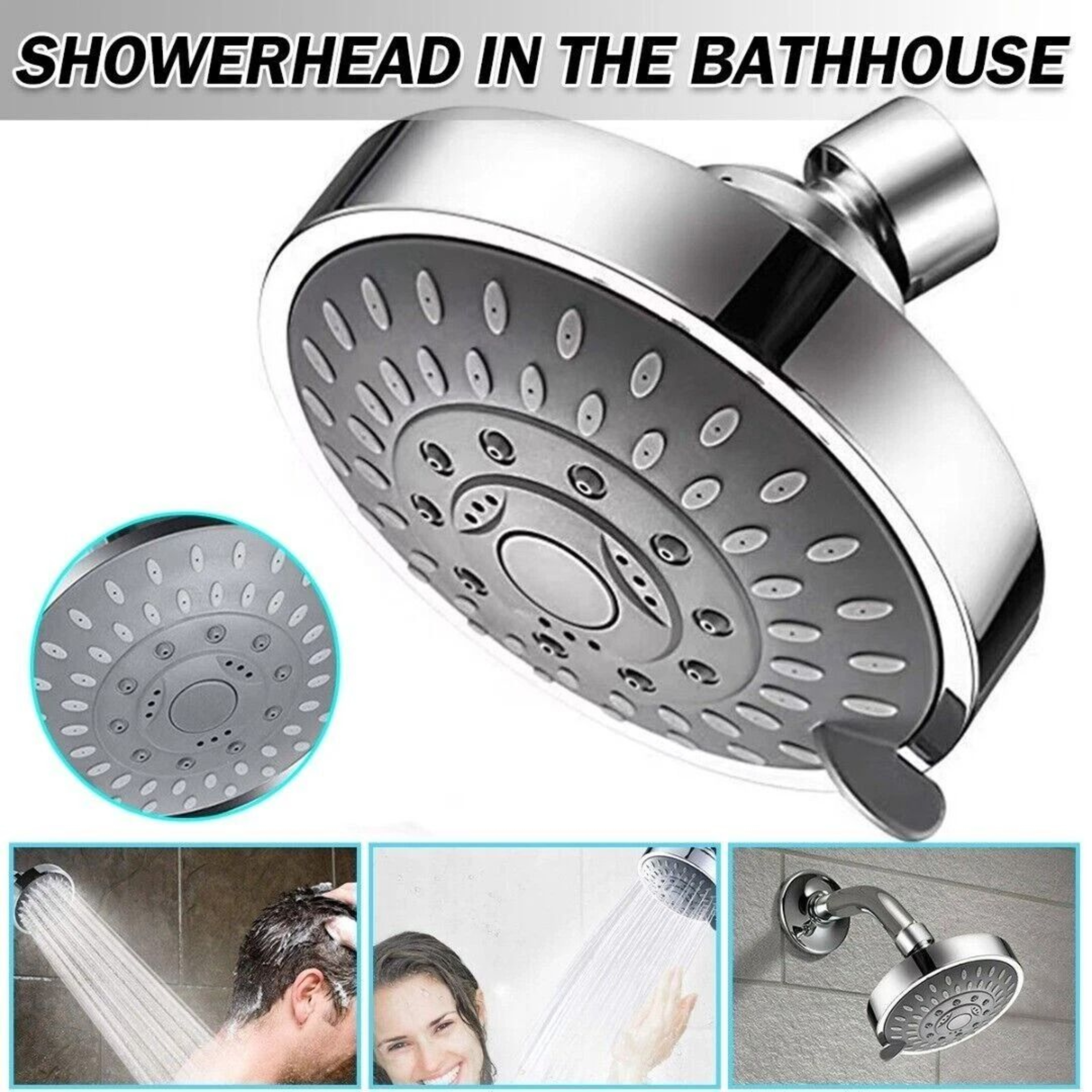 High Pressure Adjustable Handheld Shower Head Top Spray Bath Showerhead With MultinSettings 2