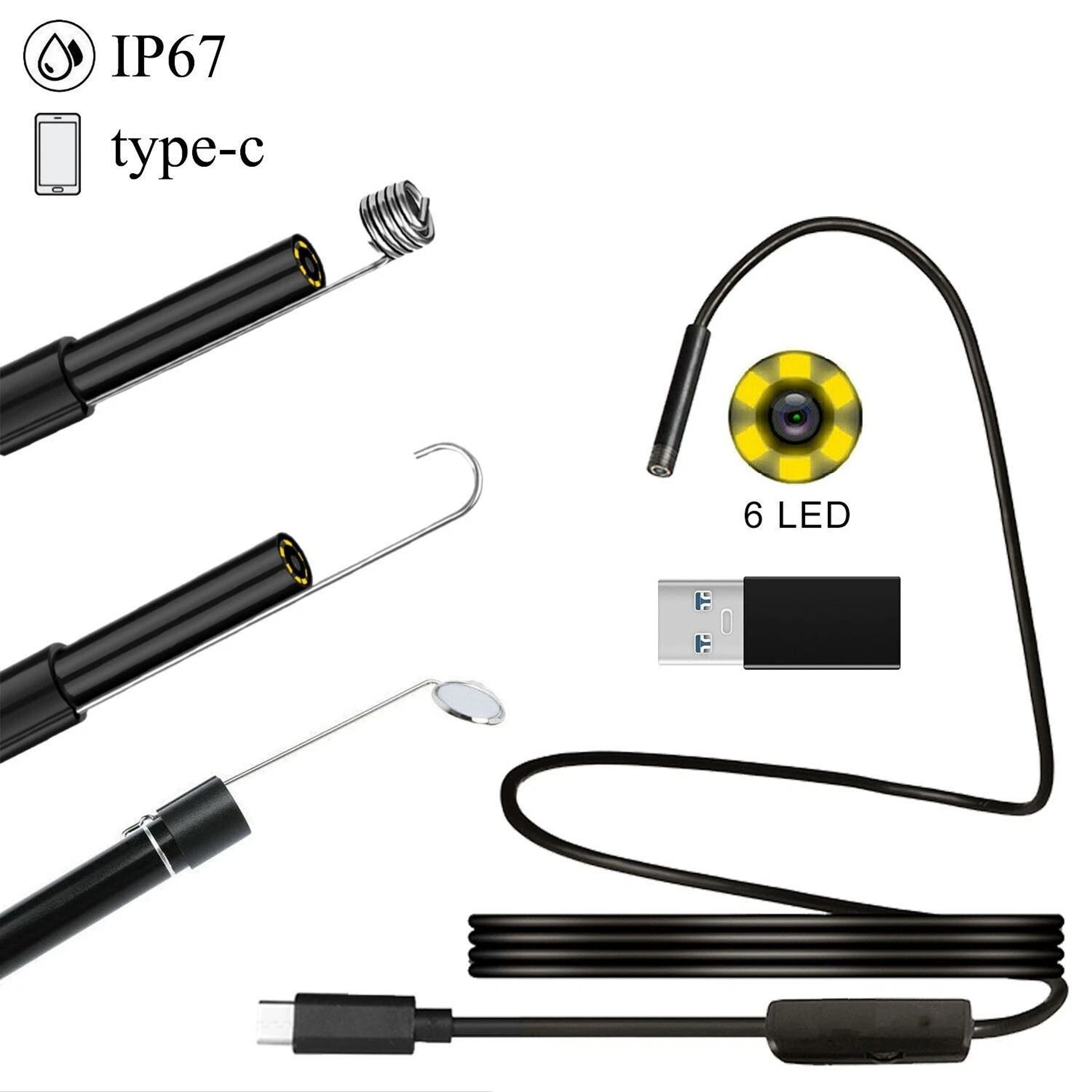 Type C Endoscope Camera 2M 55mm Waterproof Borescope For Android And PC 7