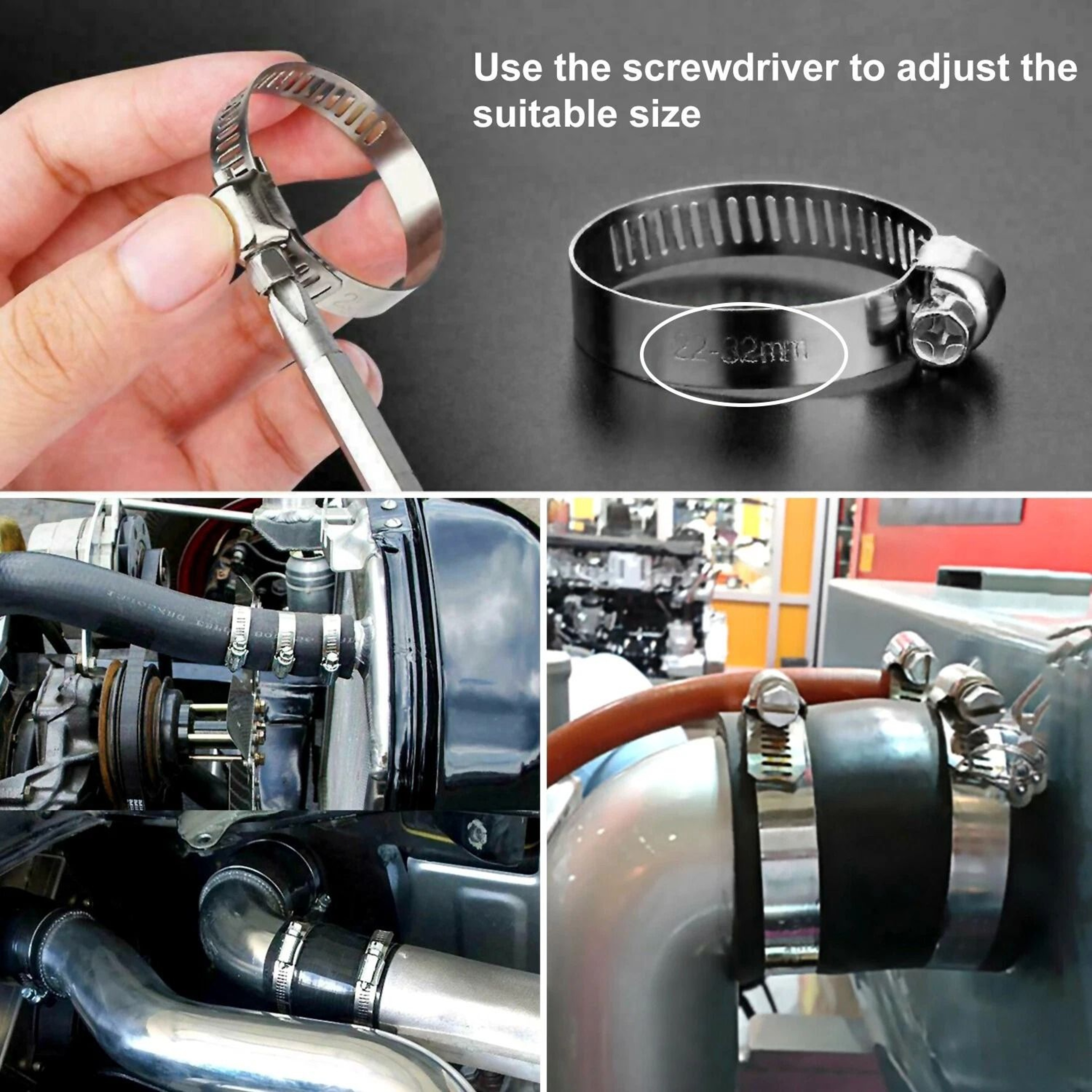 Stainless Steel Hose Clamp Assortment Kit With Sizes Adjustable Worm Gear Clamps 2