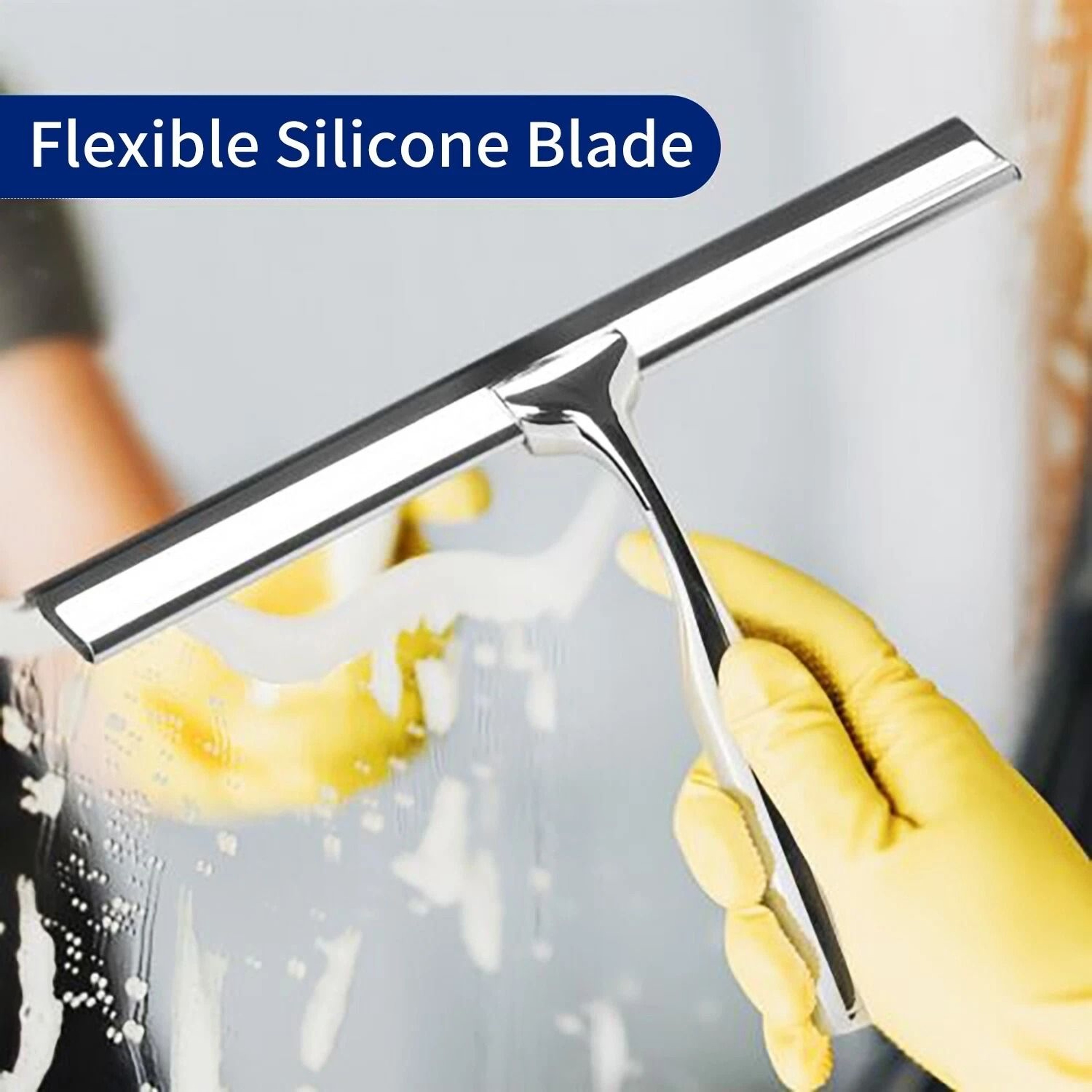 Stainless Steel Shower Squeegee With Hooks For Glass Doors Windows And Bathroom Cleaning 1
