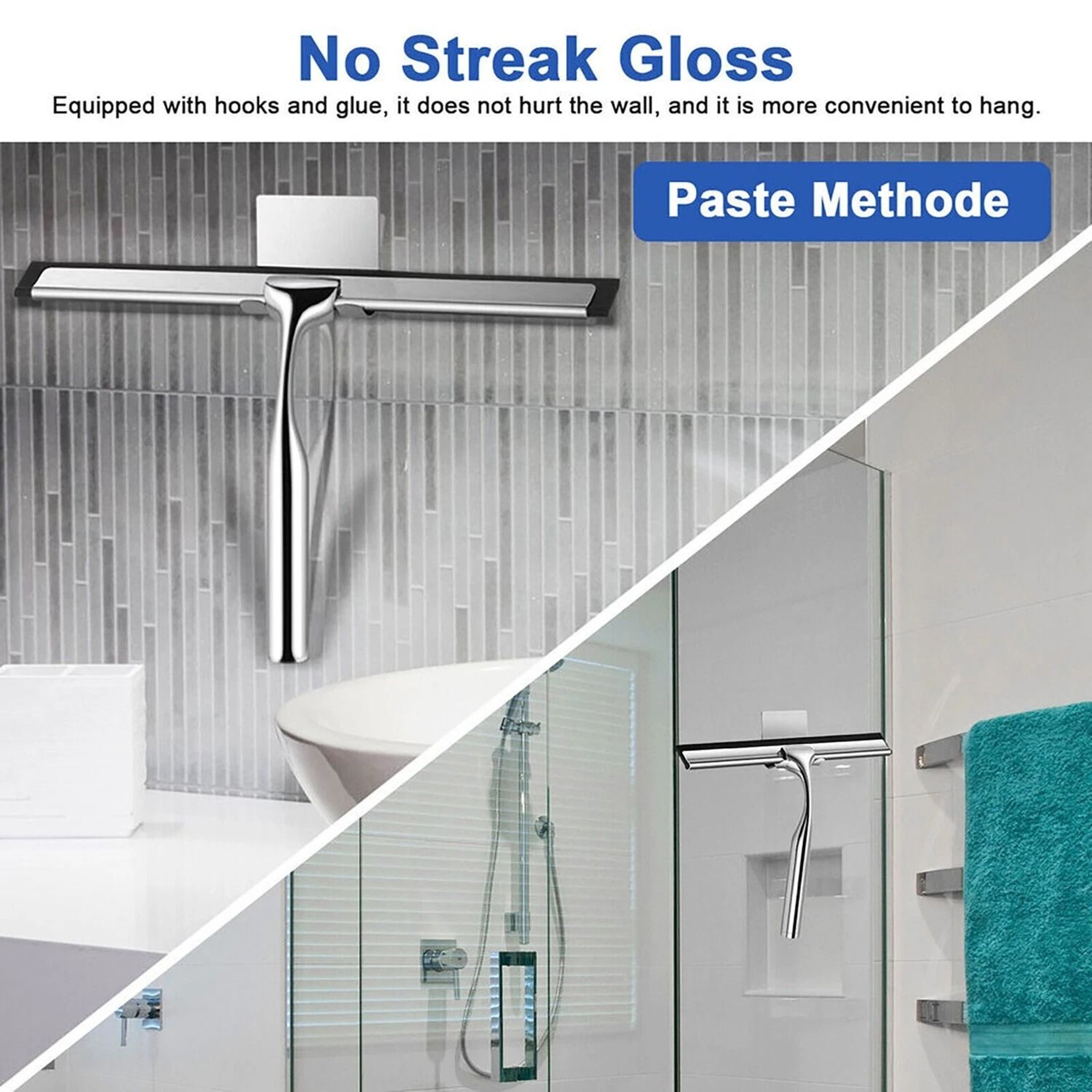 Stainless Steel Shower Squeegee With Hooks For Glass Doors Windows And Bathroom Cleaning 3