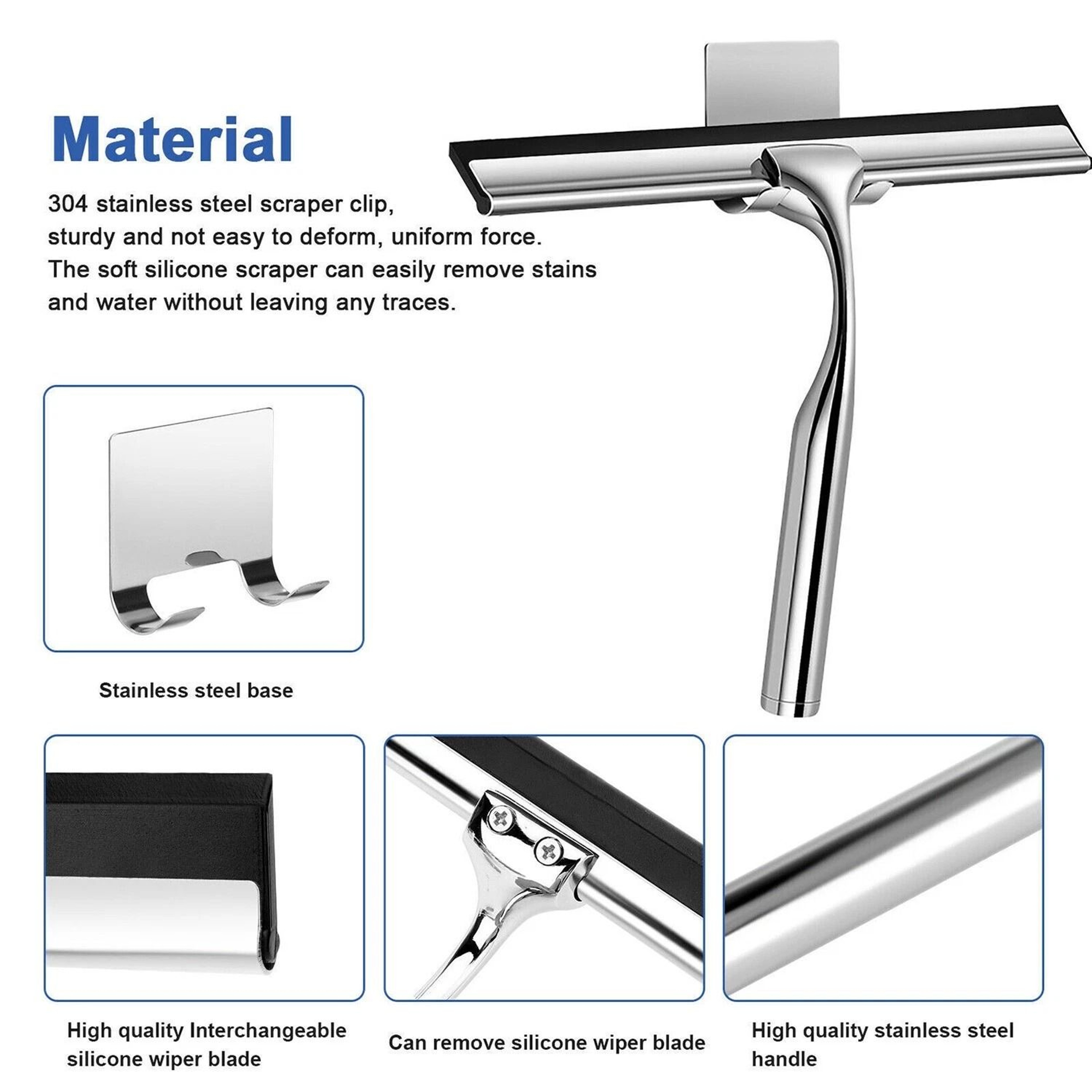 Stainless Steel Shower Squeegee With Hooks For Glass Doors Windows And Bathroom Cleaning 4