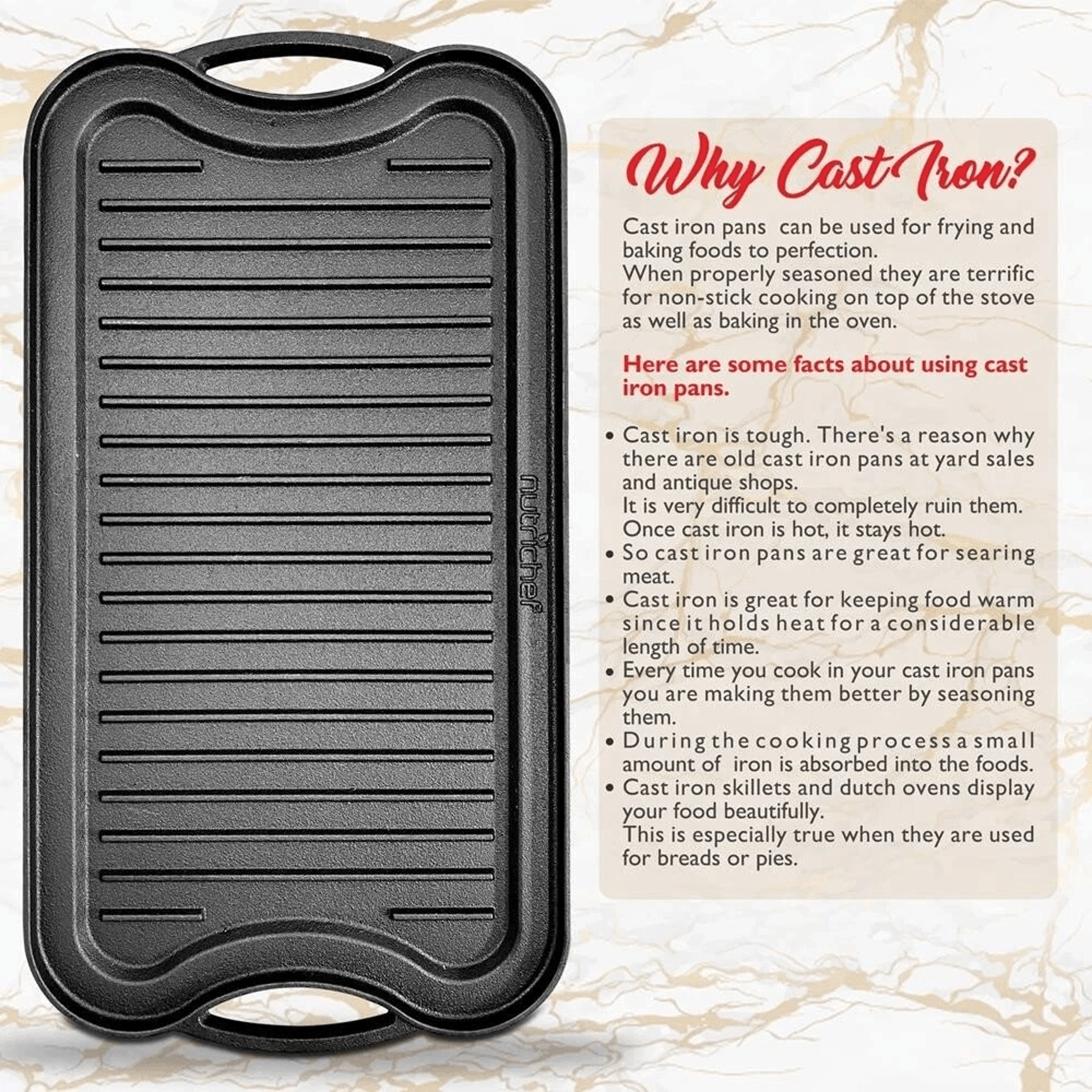 Reversible Cast Iron Griddle  Grill Pan Non Stick Flat Surface For Induction Electric  Gas Stoves 3