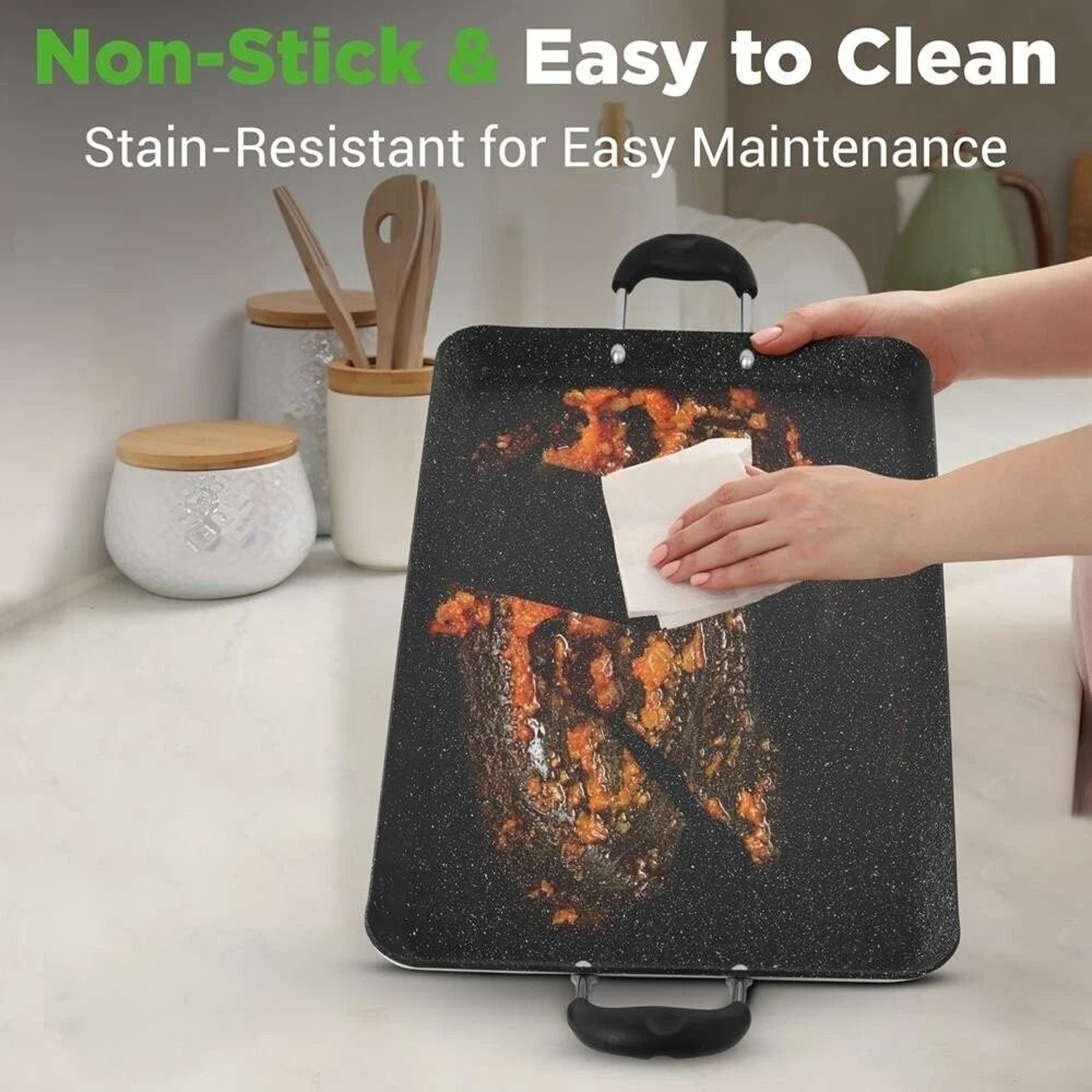 NutriChef Non Stick Double Burner Griddle Dishwasher Safe With Bakelite Handle 3