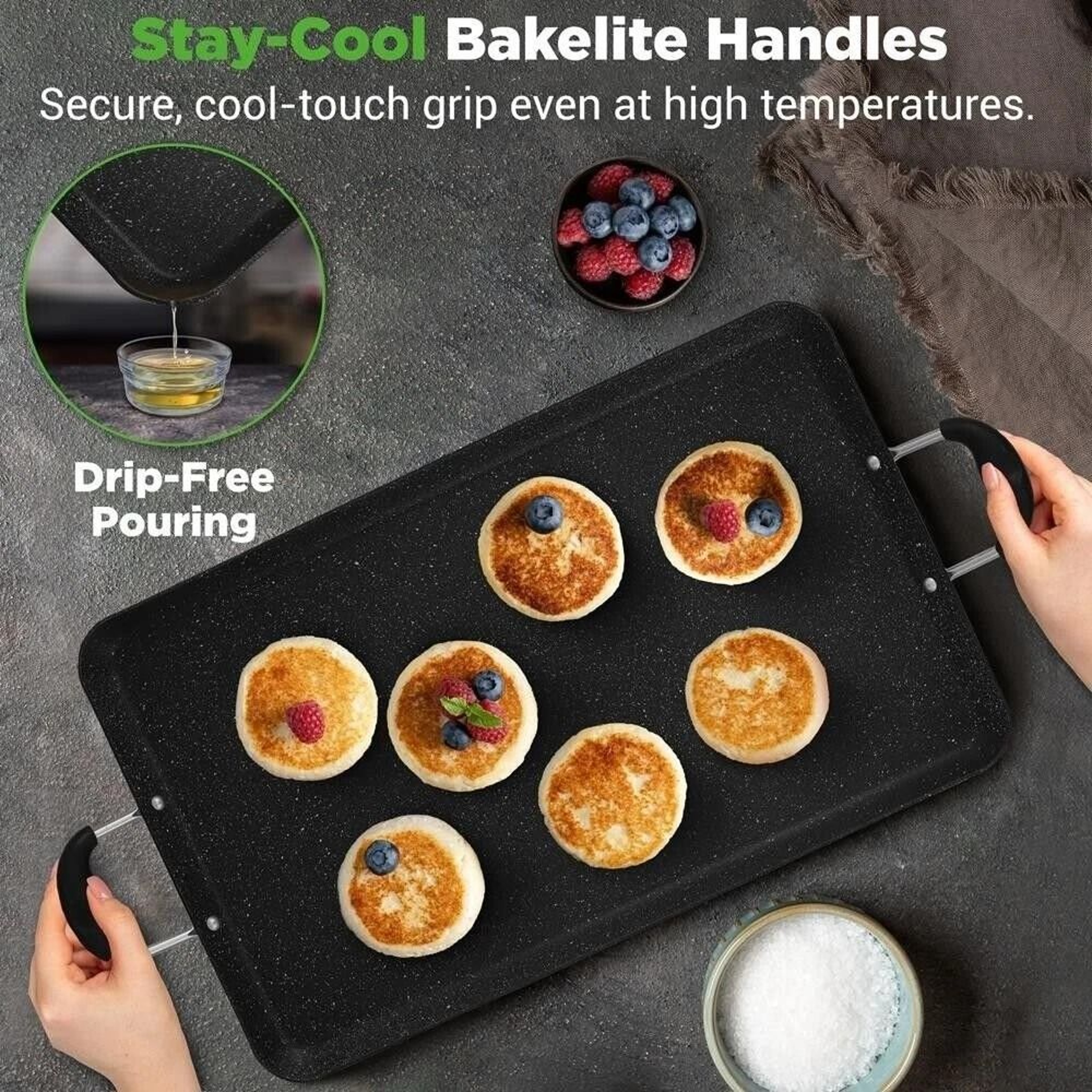 NutriChef Non Stick Double Burner Griddle Dishwasher Safe With Bakelite Handle 4