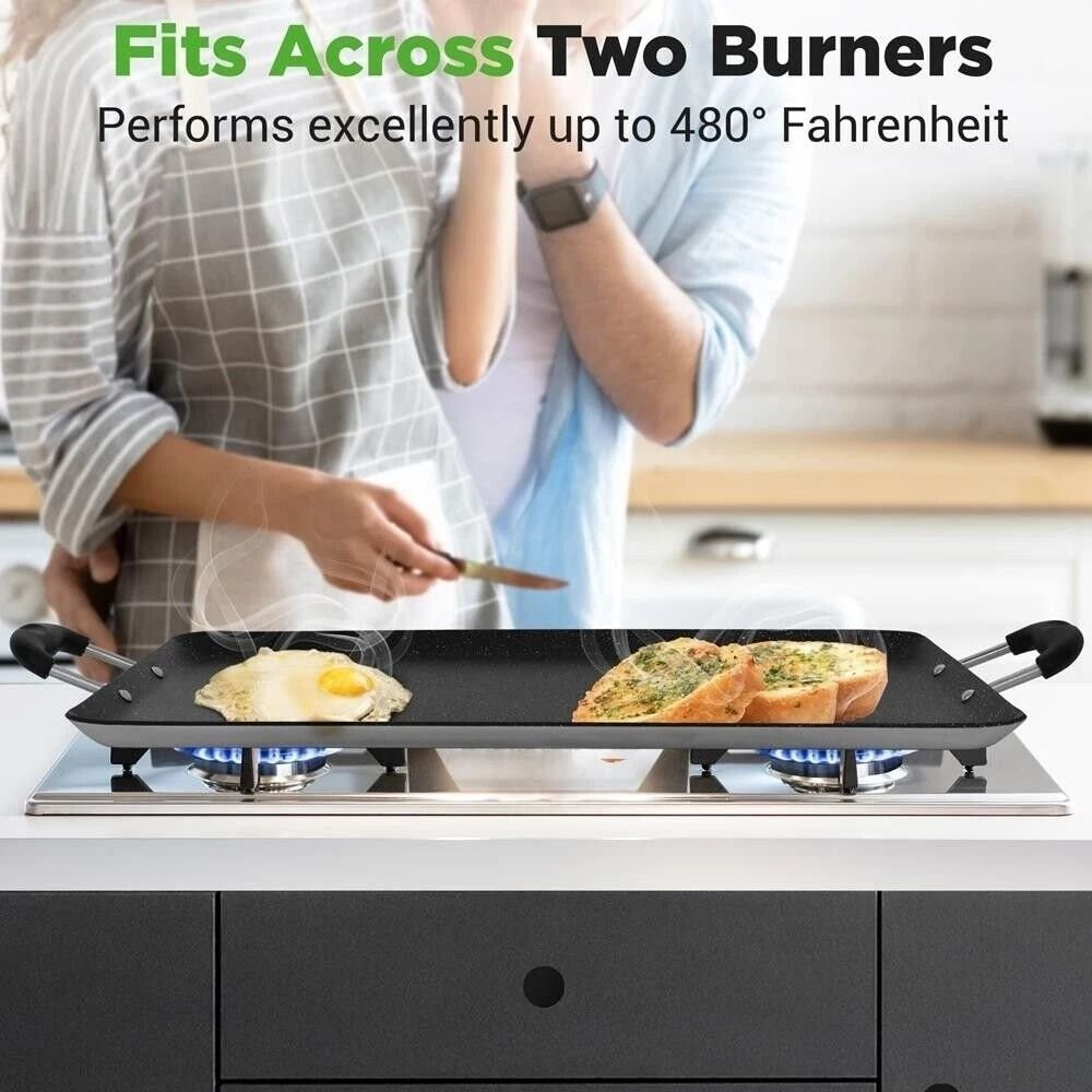 NutriChef Non Stick Double Burner Griddle Dishwasher Safe With Bakelite Handle 5
