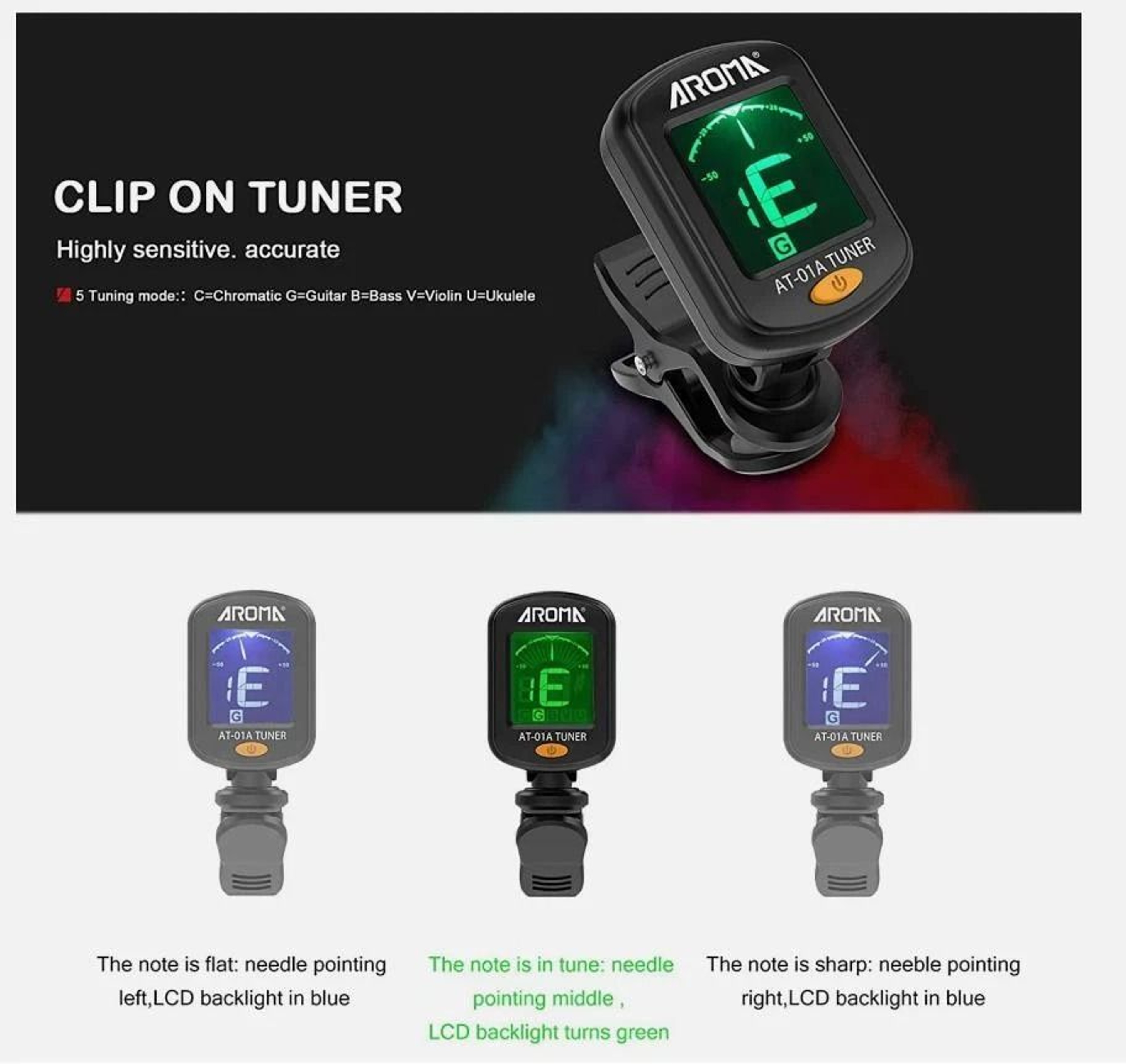 LCD Clip On Tuner For Electric Guitars 2