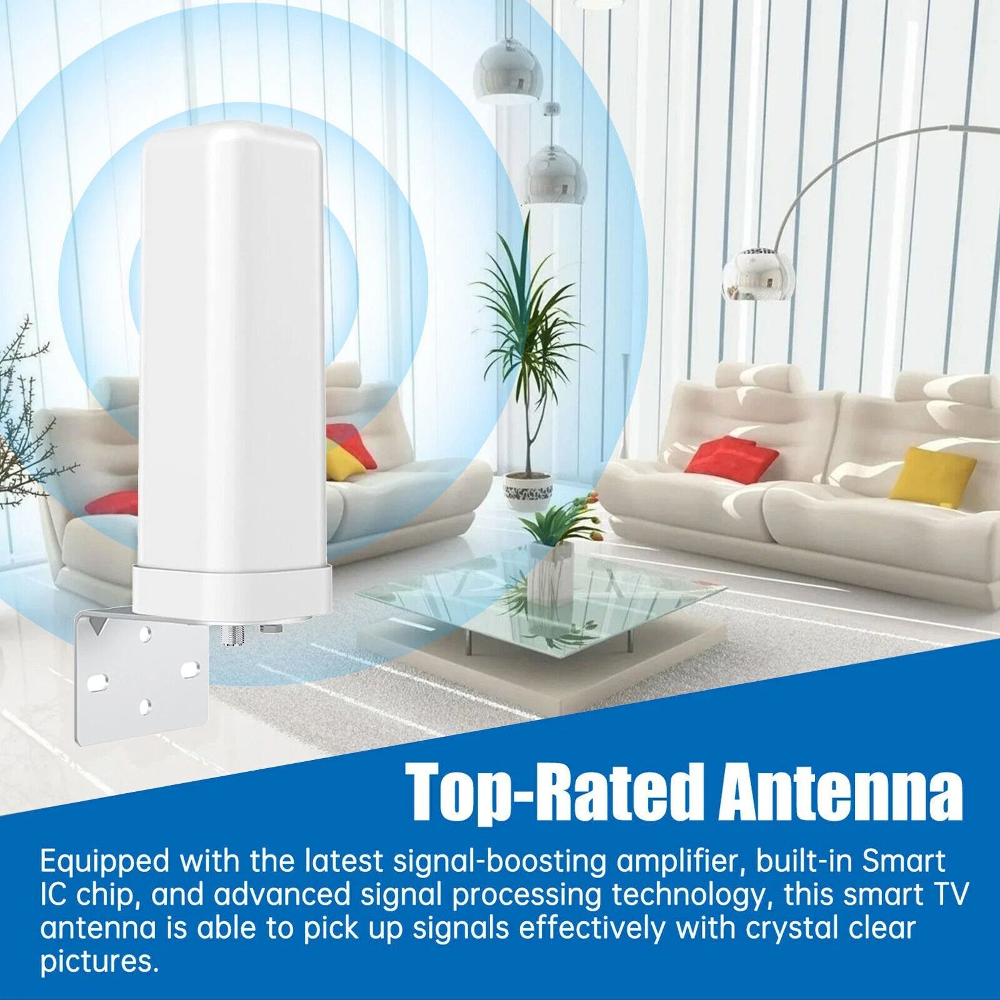 Amplified Outdoor TV Antenna Long Range Digital HDTV UHF VHF FM 6
