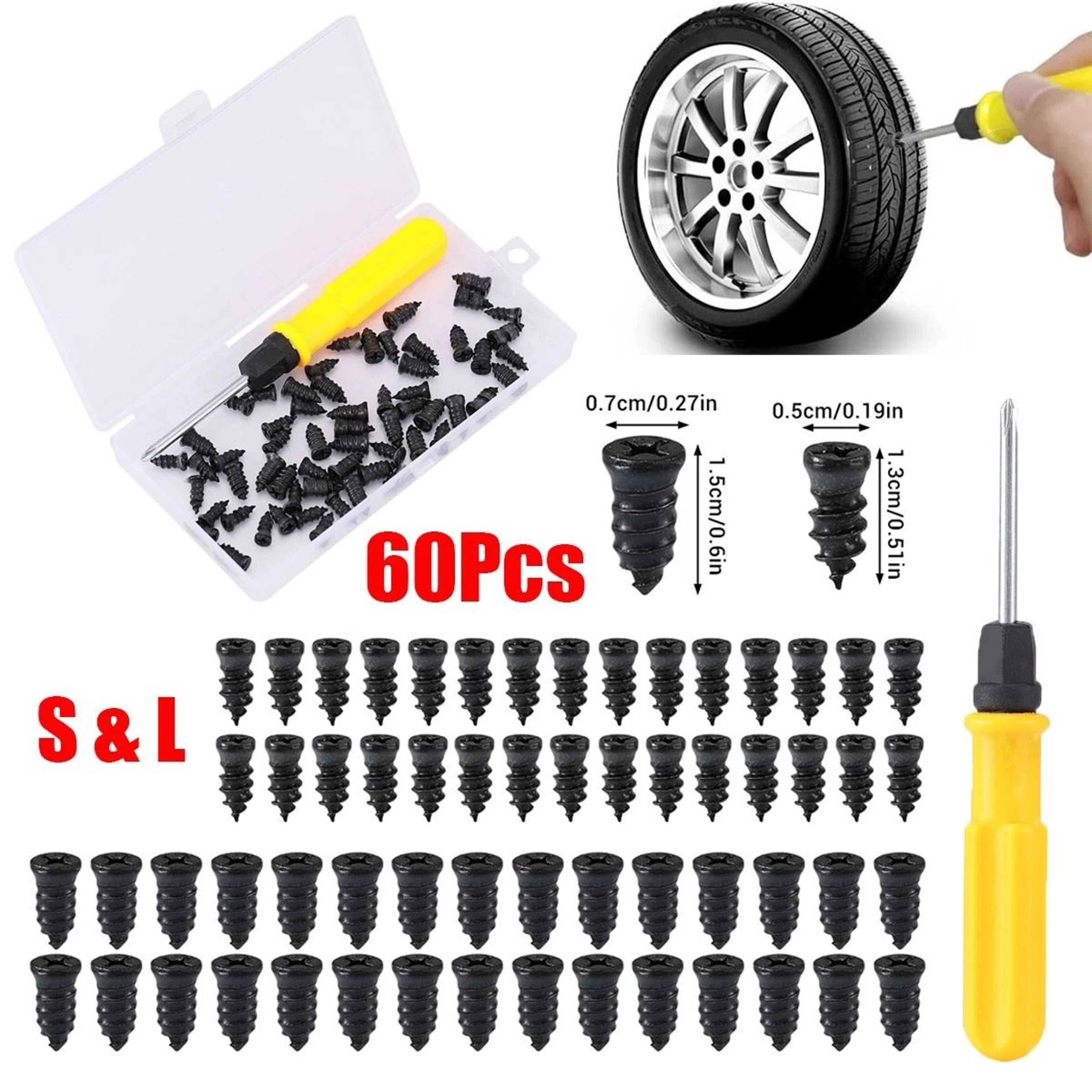 Tire Repair Kit Rubber Nails With Screwdriver For Cars Bikes Motorcycles 10