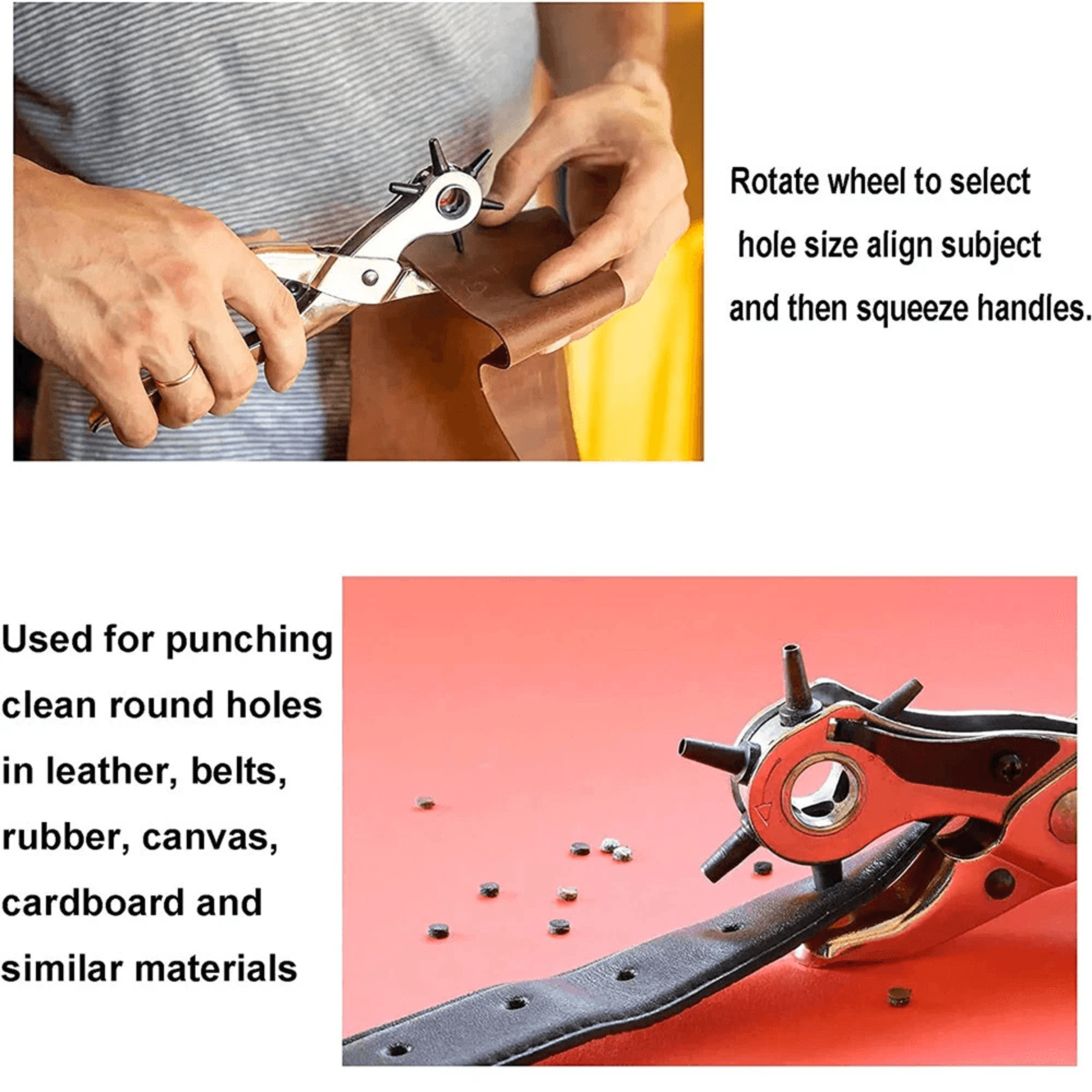 Heavy Duty Revolving Leather Hole Punch Tool For Belts Straps  Crafts 2