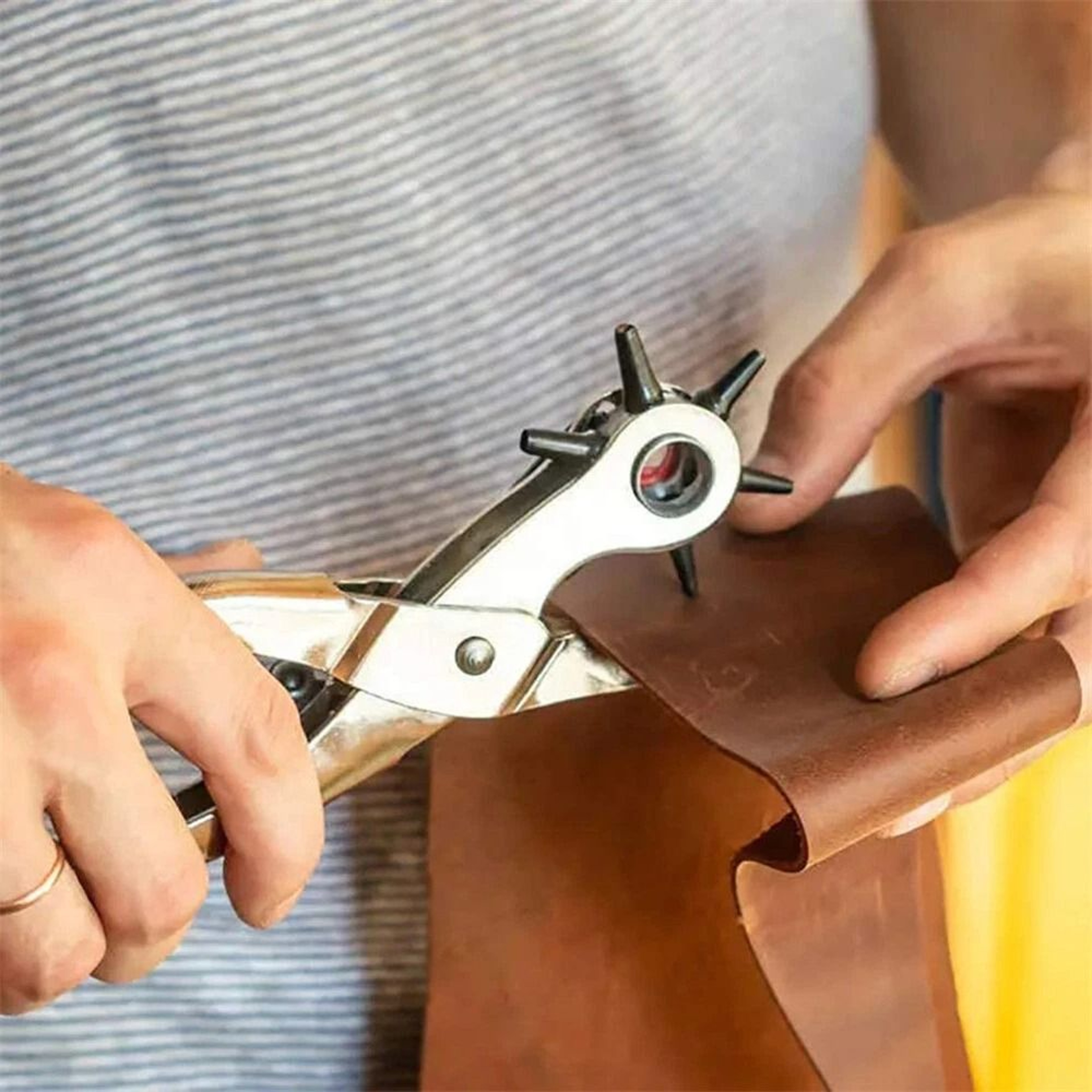 Heavy Duty Revolving Leather Hole Punch Tool For Belts Straps  Crafts 0