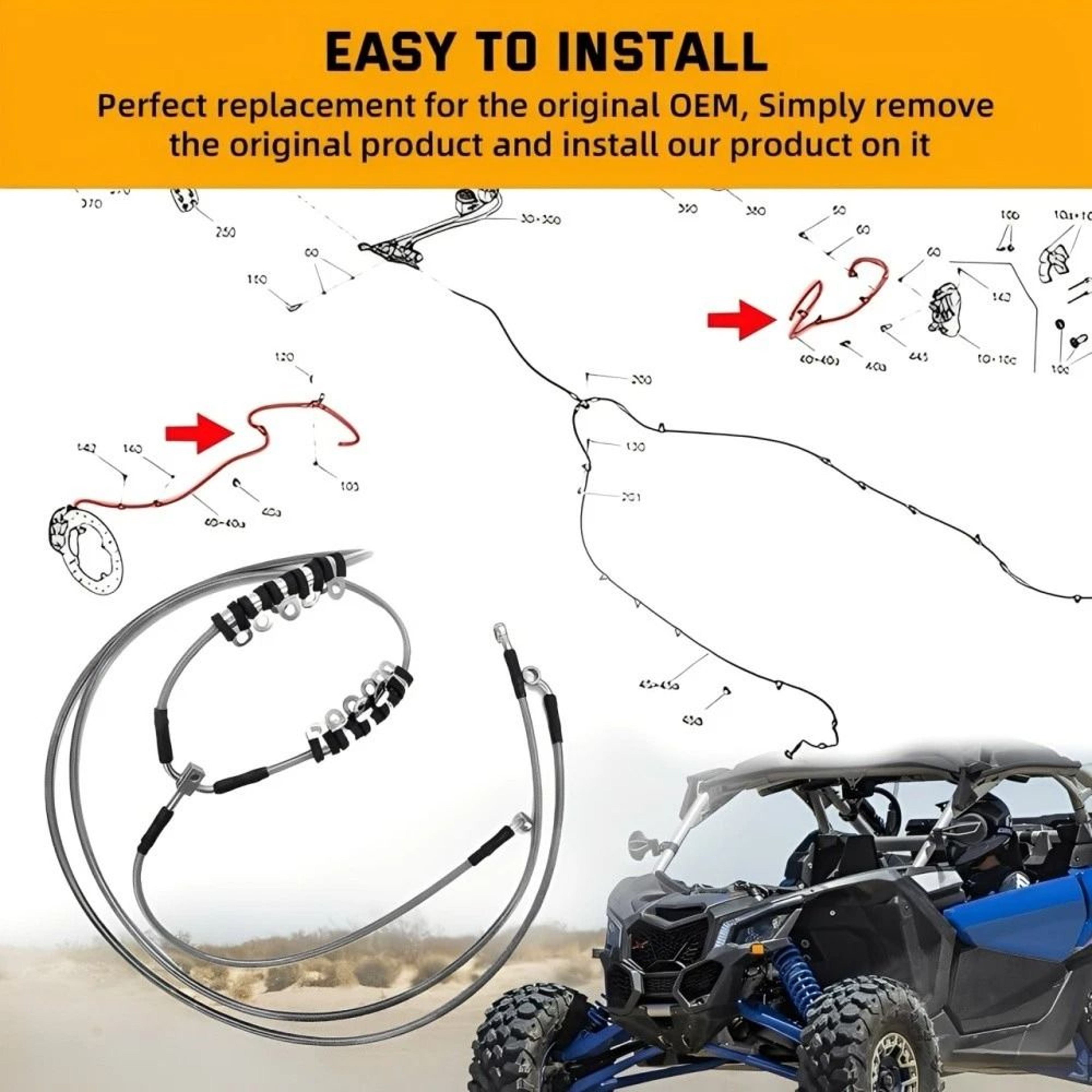 Braided Brake Hose Line Kit For Can Am Maverick 7
