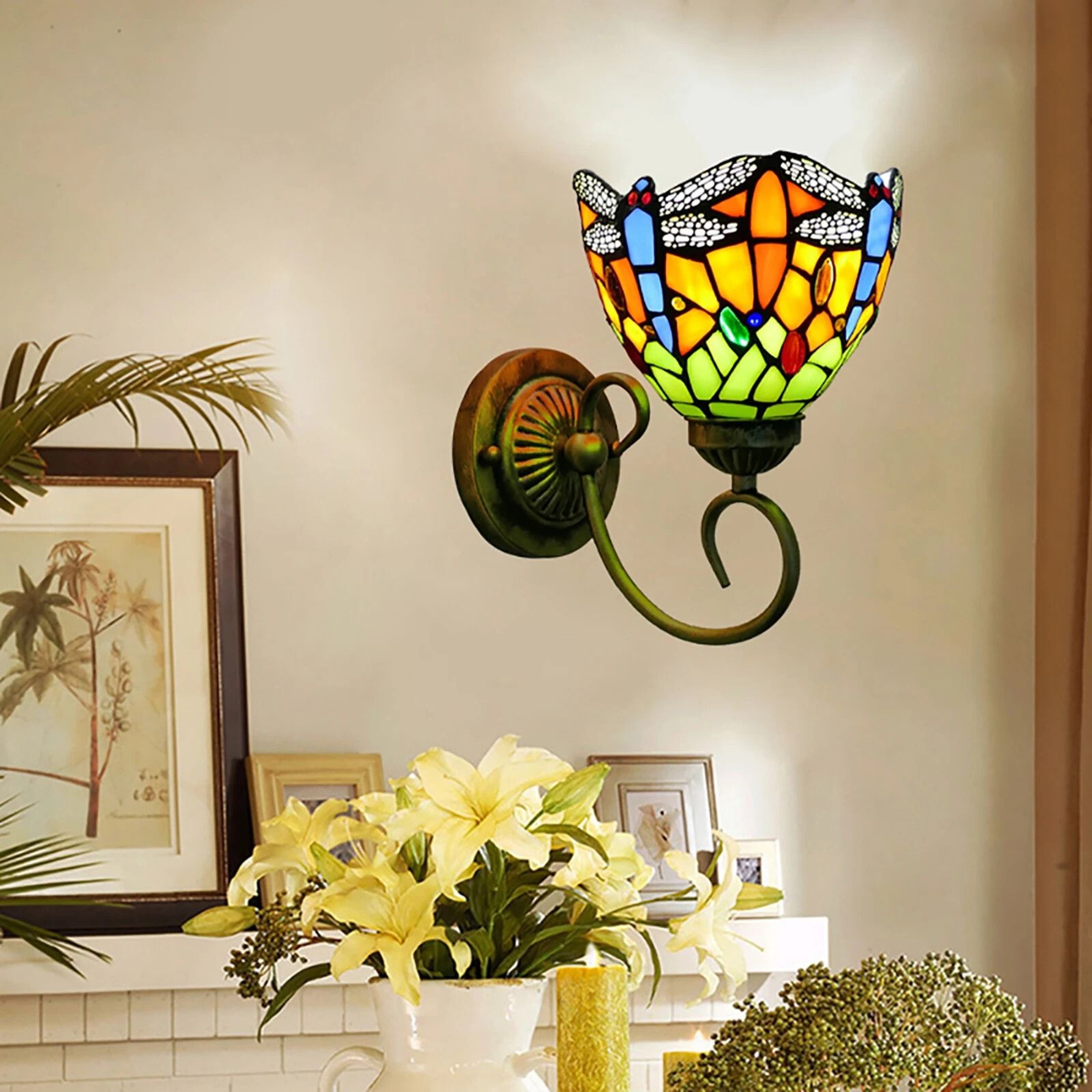 Handcrafted Stained Glass Dragonfly Wall Sconce Elegant Tiffany Style Wall Sconce Lighting Fixture 0