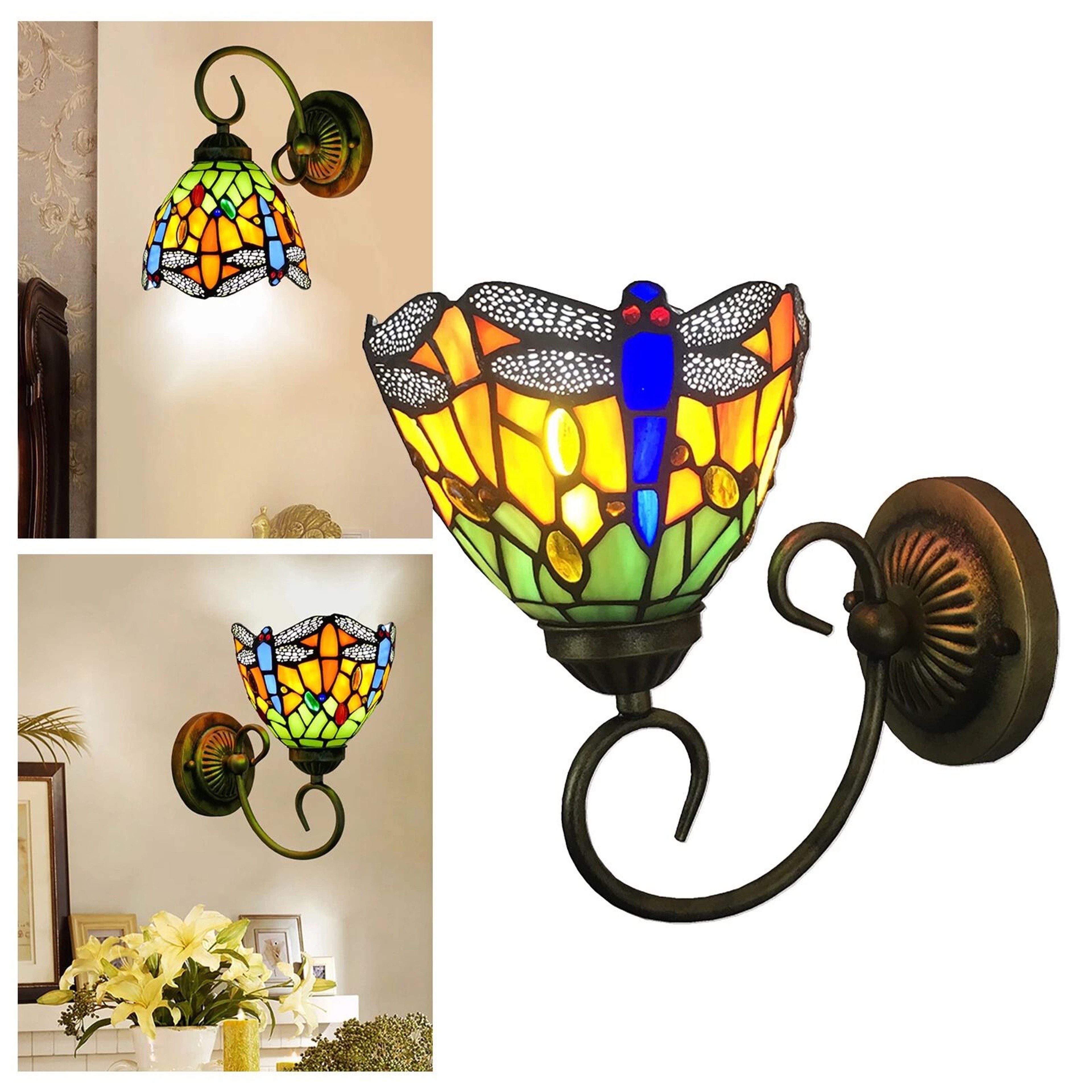 Handcrafted Stained Glass Dragonfly Wall Sconce Elegant Tiffany Style Wall Sconce Lighting Fixture 8