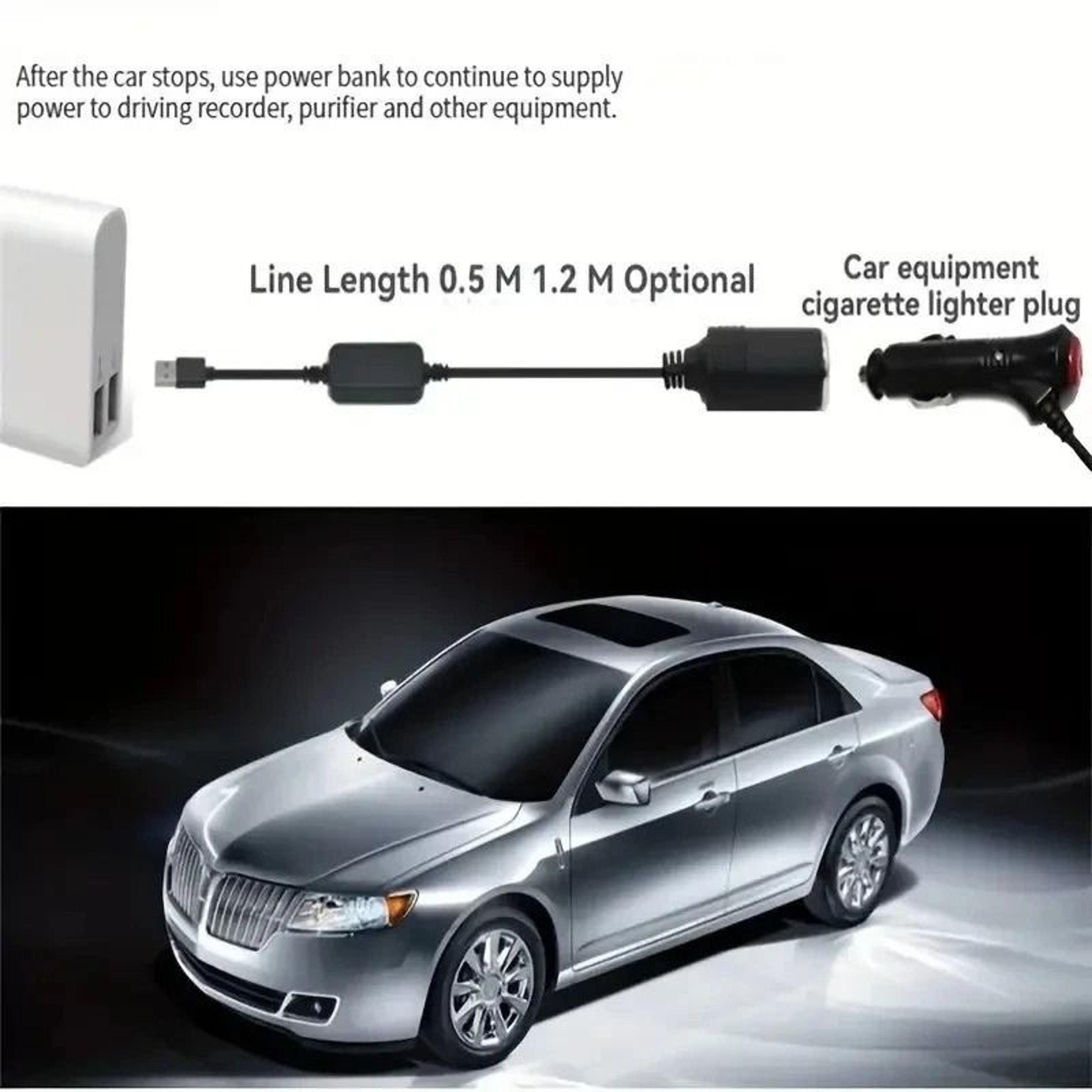 Portable USB To Converter Car Cigarette Lighter Adapter Power Cable For On The Go Power 3