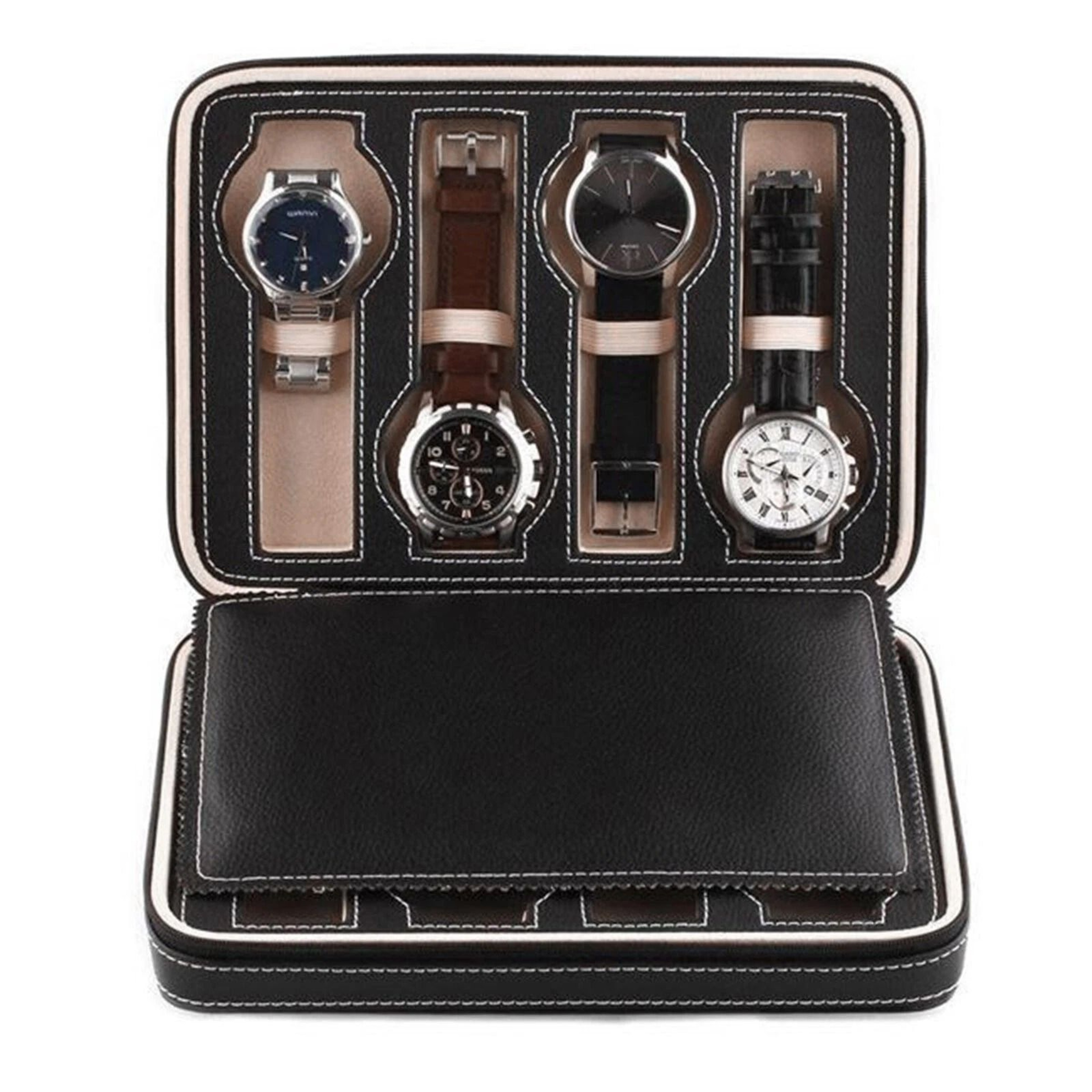 Premium Slot Watch Storage Case Portable Travel Watch Organizer With Zipper PU Leather 6