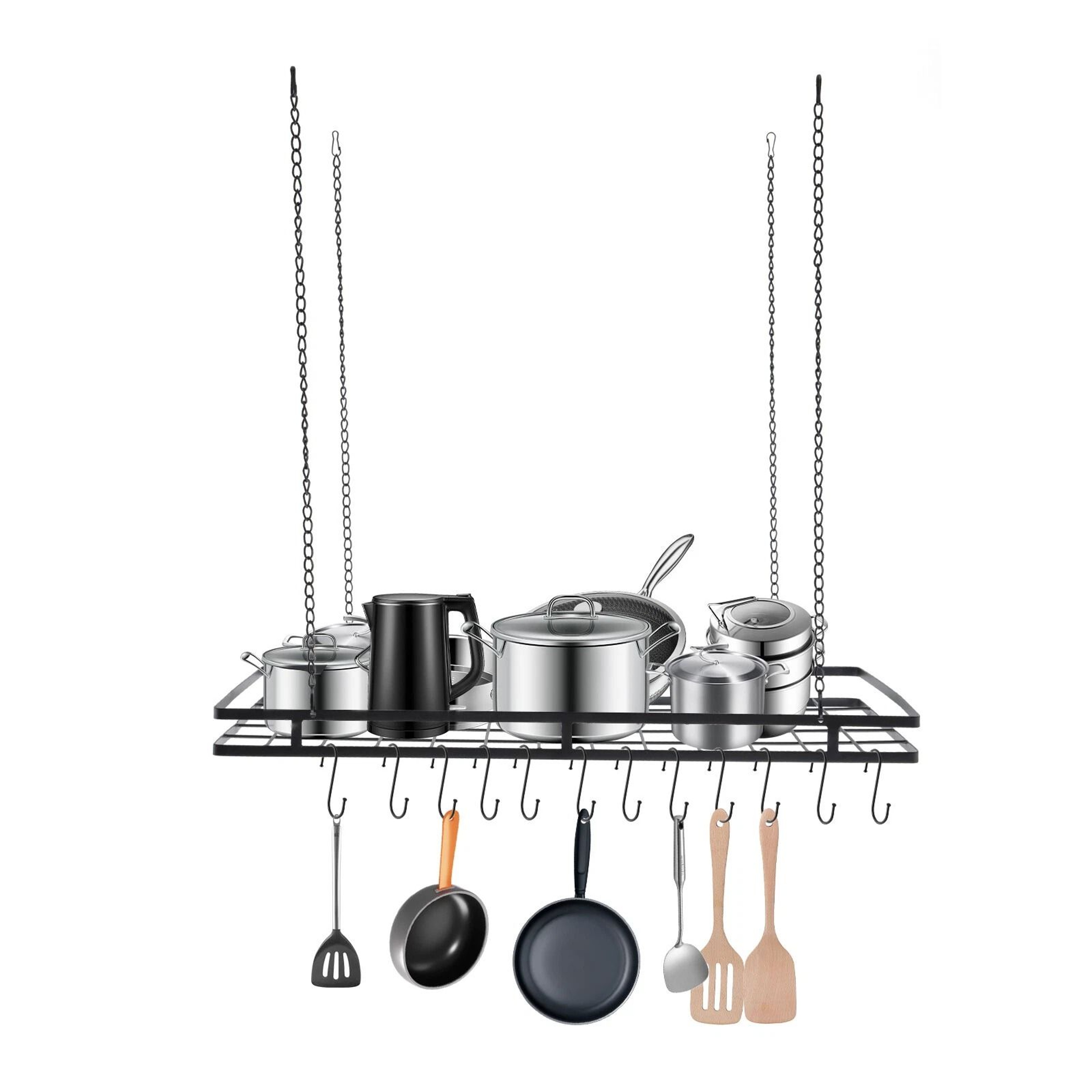 Modern Black Ceiling Pot Rack With Hooks For Pots And Pans 6