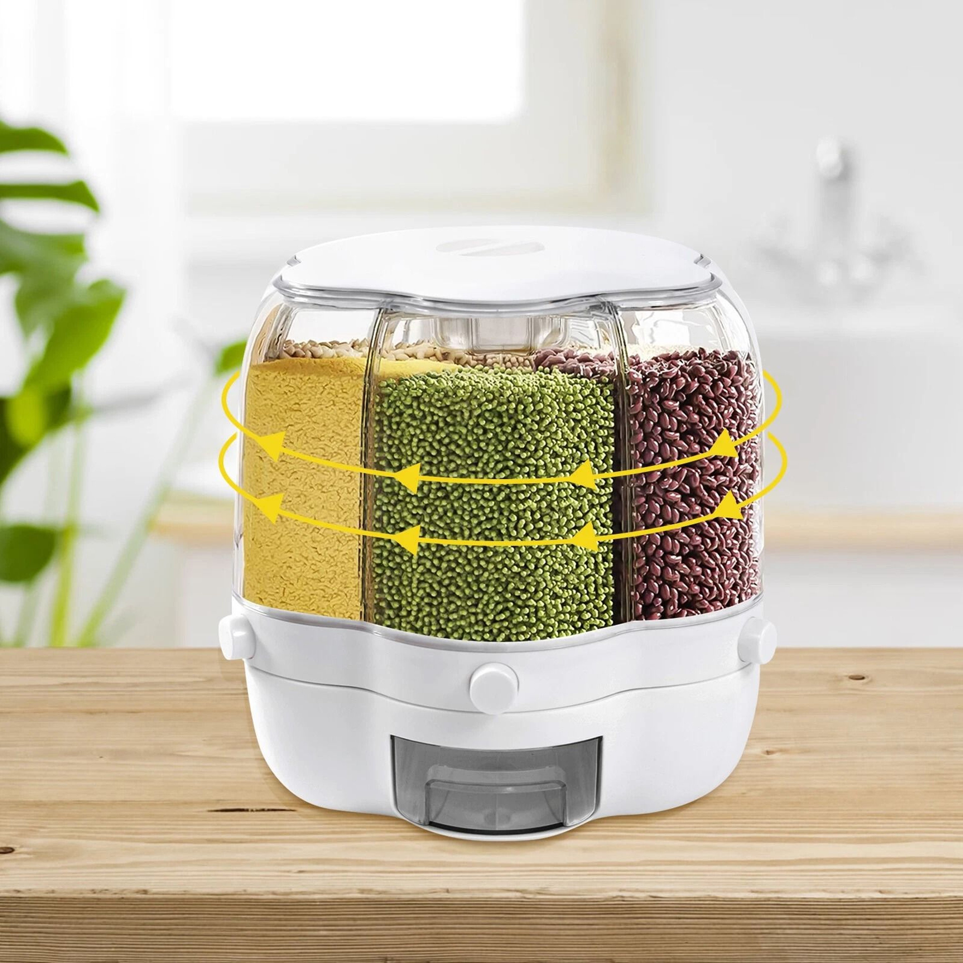 Premium Grid Rotating Rice Dispenser Dry Food Storage Organizer Grain Storage Container 2