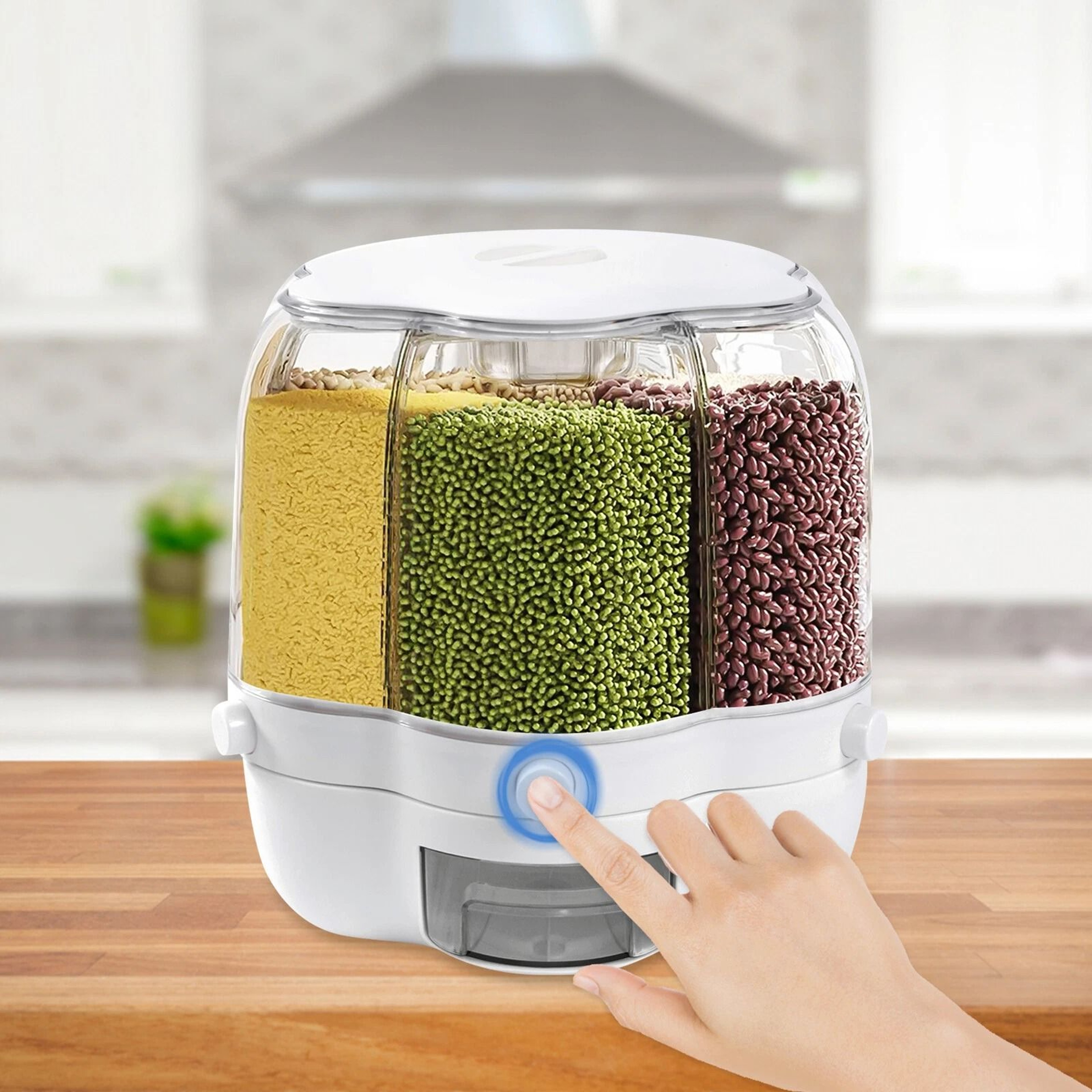 Premium Grid Rotating Rice Dispenser Dry Food Storage Organizer Grain Storage Container 0