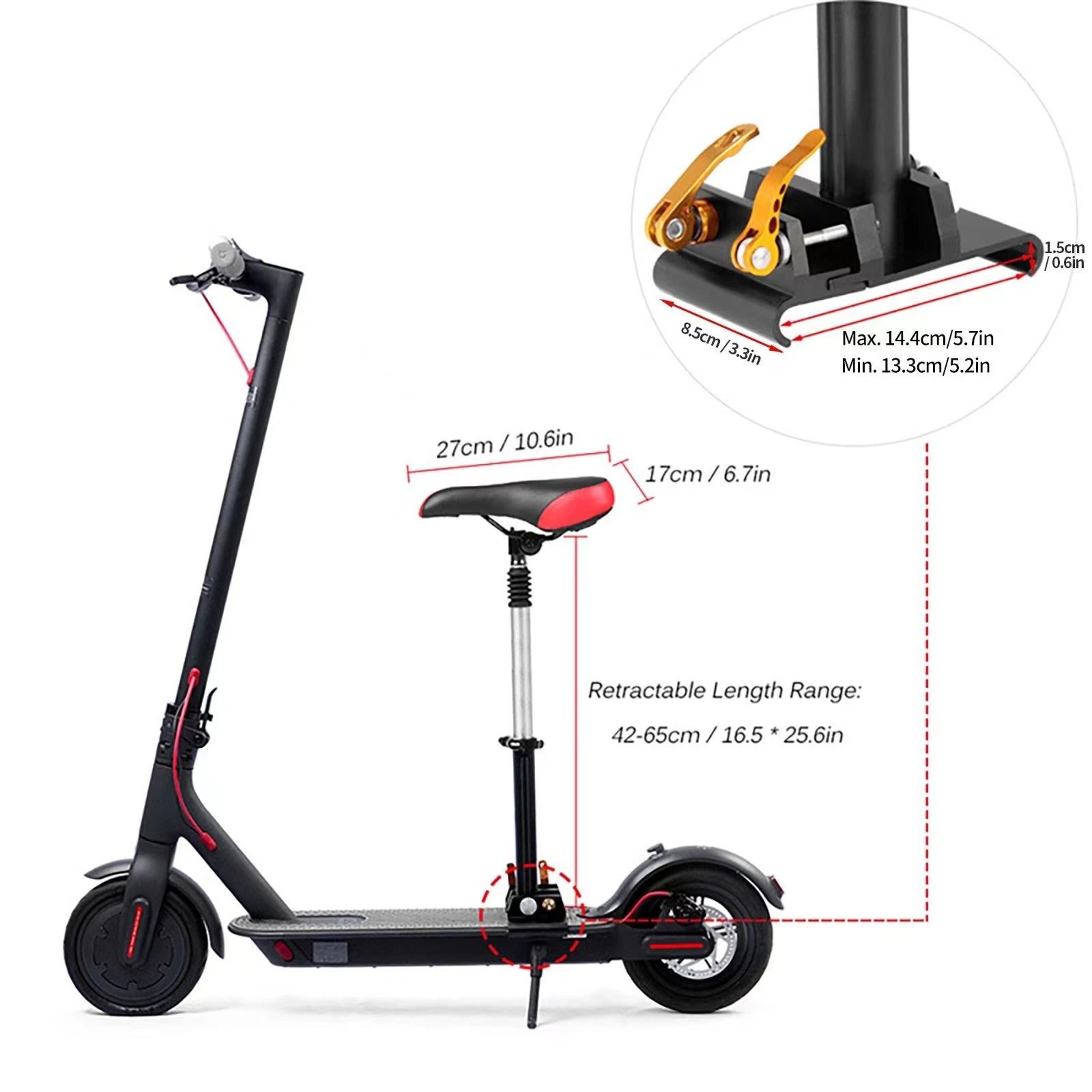Universal Adjustable Scooter Seat Cushion With Aluminum Alloy Saddle  Rod Comfortable Ride Upgrade 17
