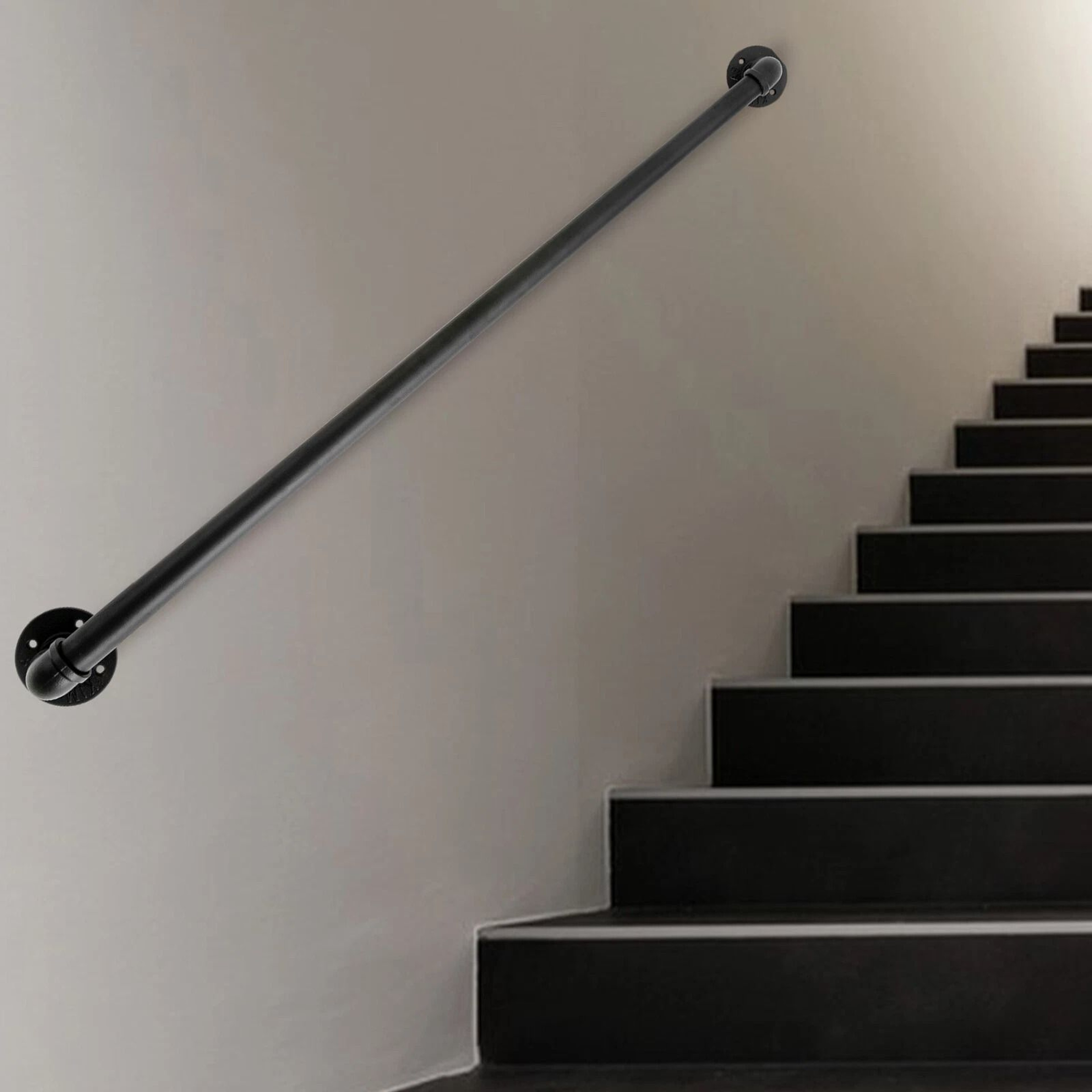Modern Black Wall Mounted Stair Handrail For Indoor Outdoor Steps 2