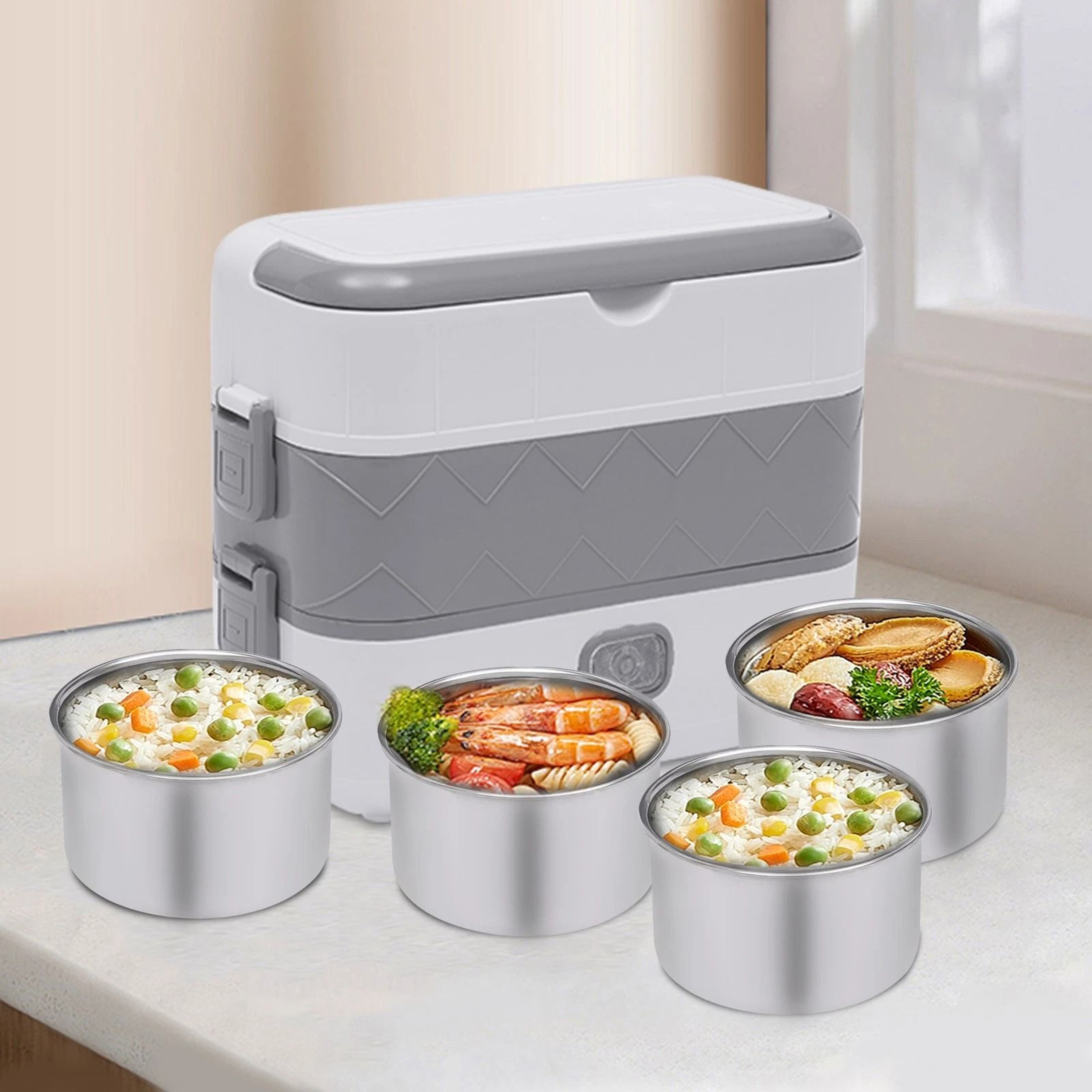 Premium Portable Heated Lunch Box Layer Electric Food Warmer For Work  Travel 0