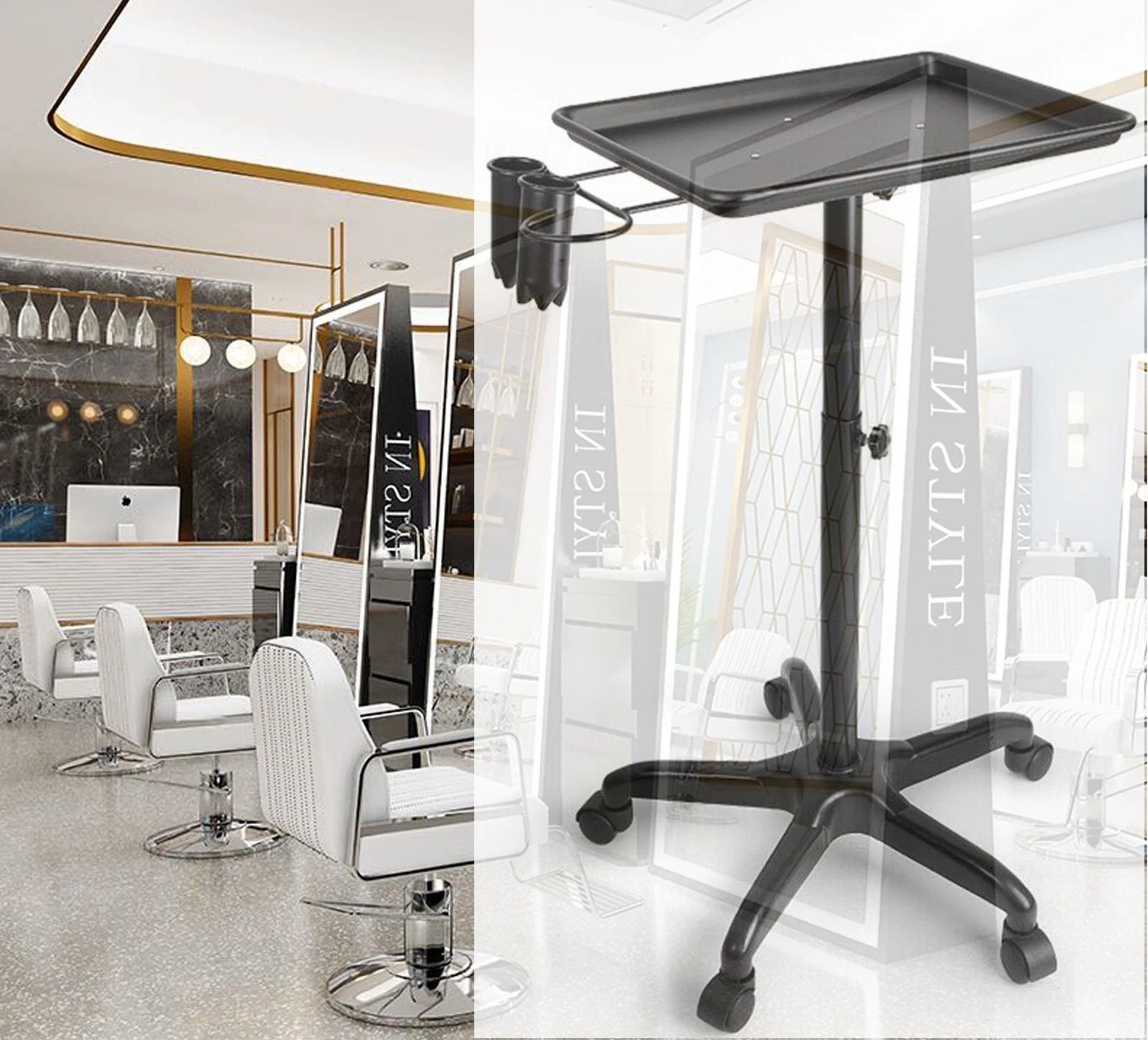Professional Salon Trolley Cart Adjustable Hairdressing Cart With Tool Tray Organizer 2