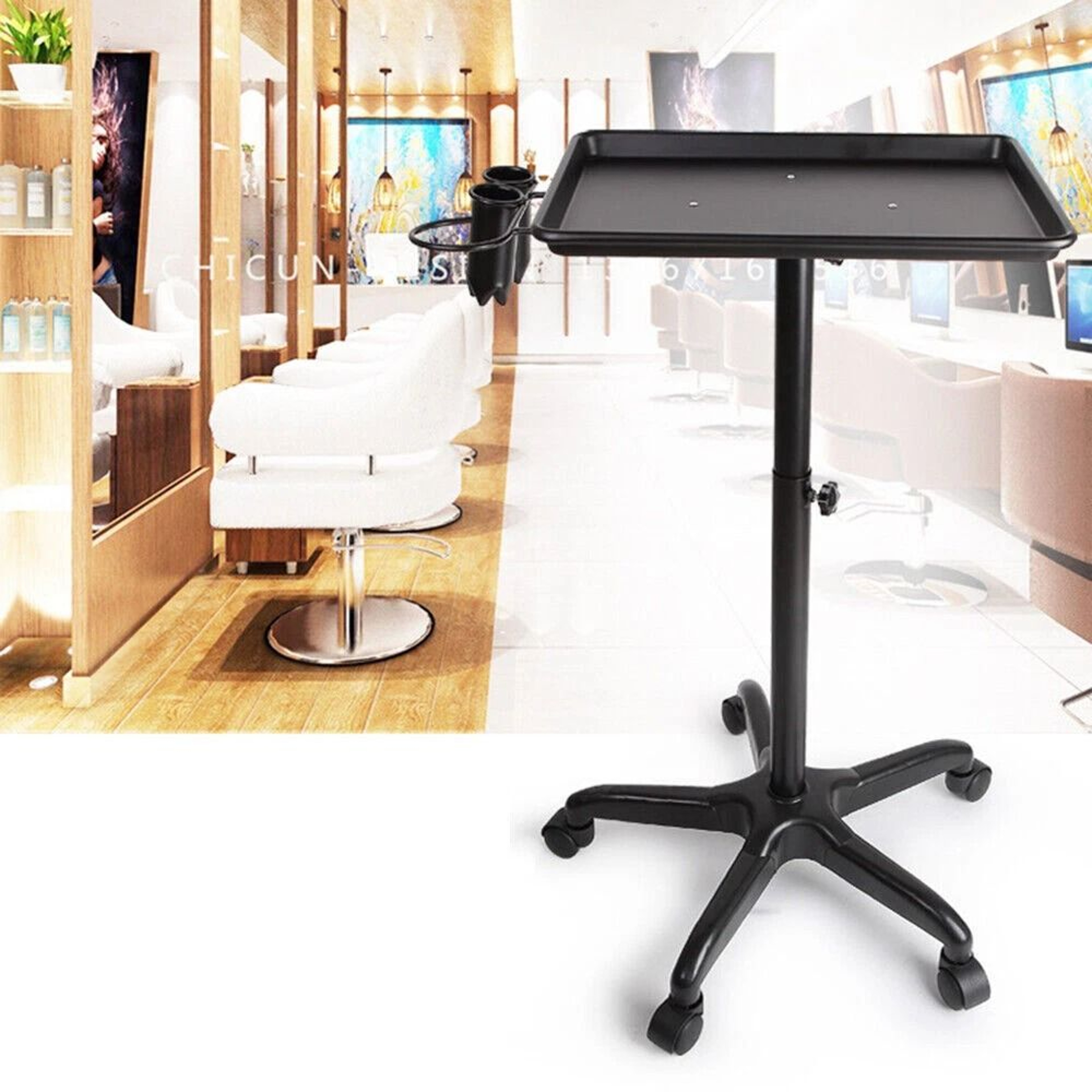 Professional Salon Trolley Cart Adjustable Hairdressing Cart With Tool Tray Organizer 7