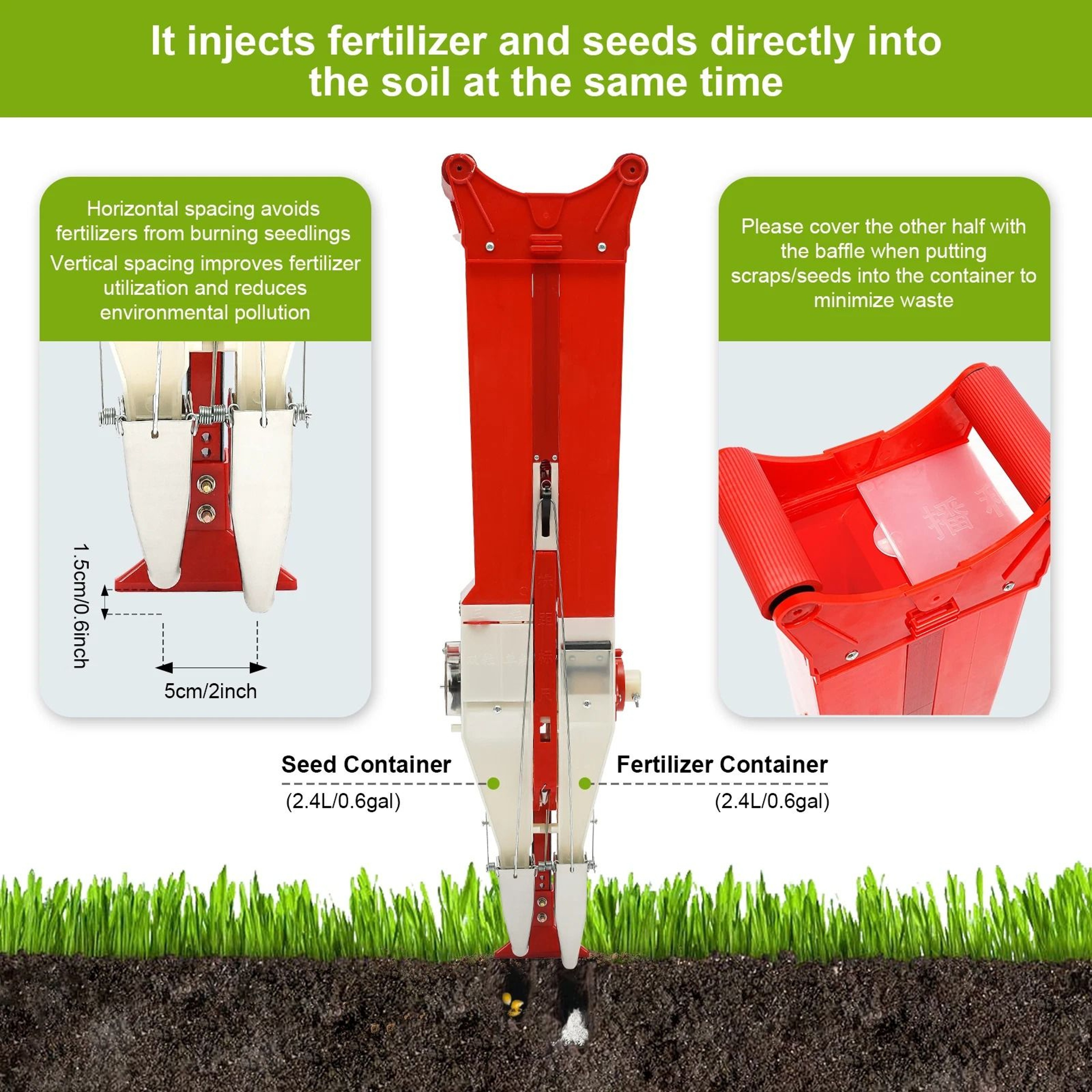 Premium Manual Seed Planter  Garden Seeder Tool Handheld Fertilizer Planter 18