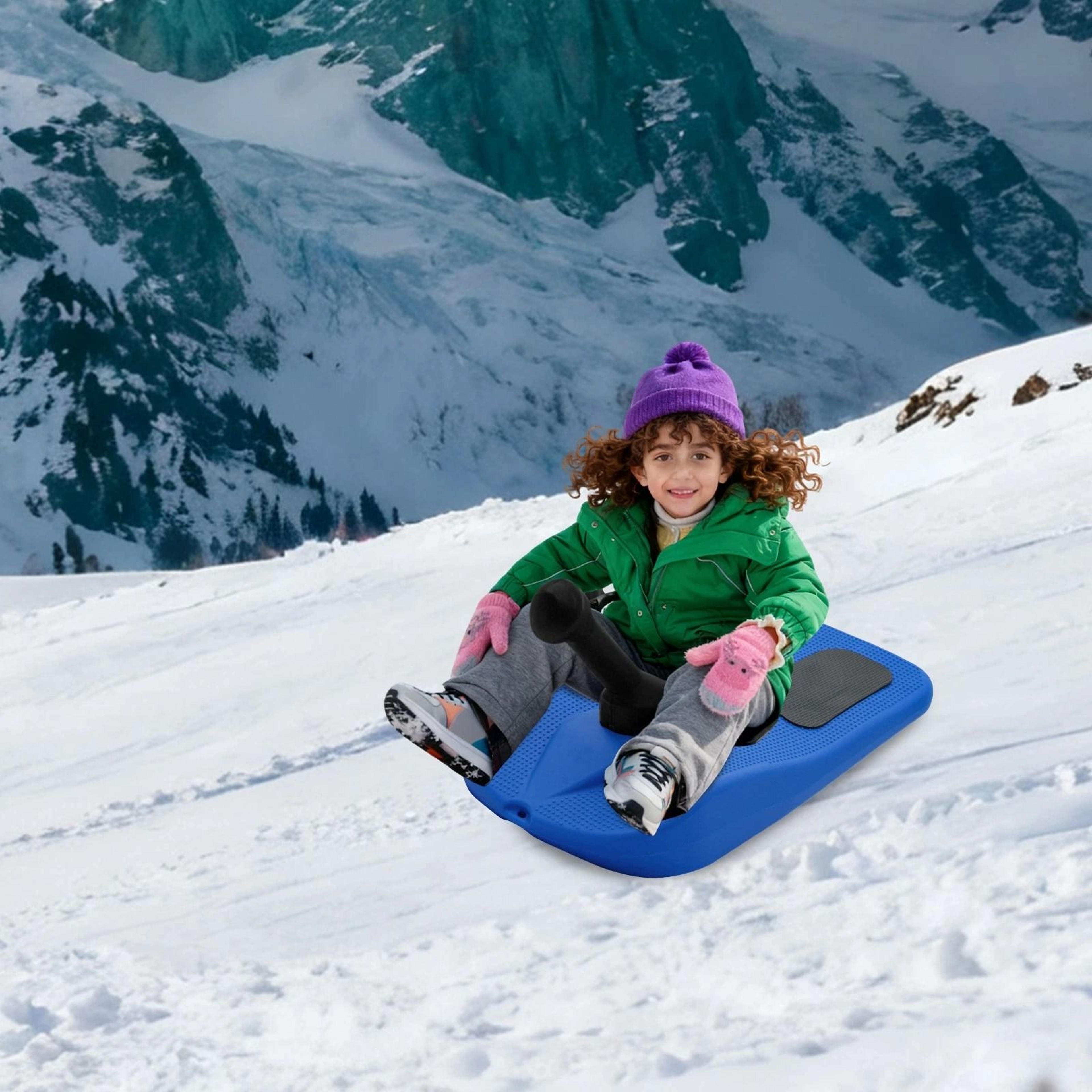 Premium Kids Snow Sled Board With Handle Durable Winter Snowboard For Sledding Fun 1