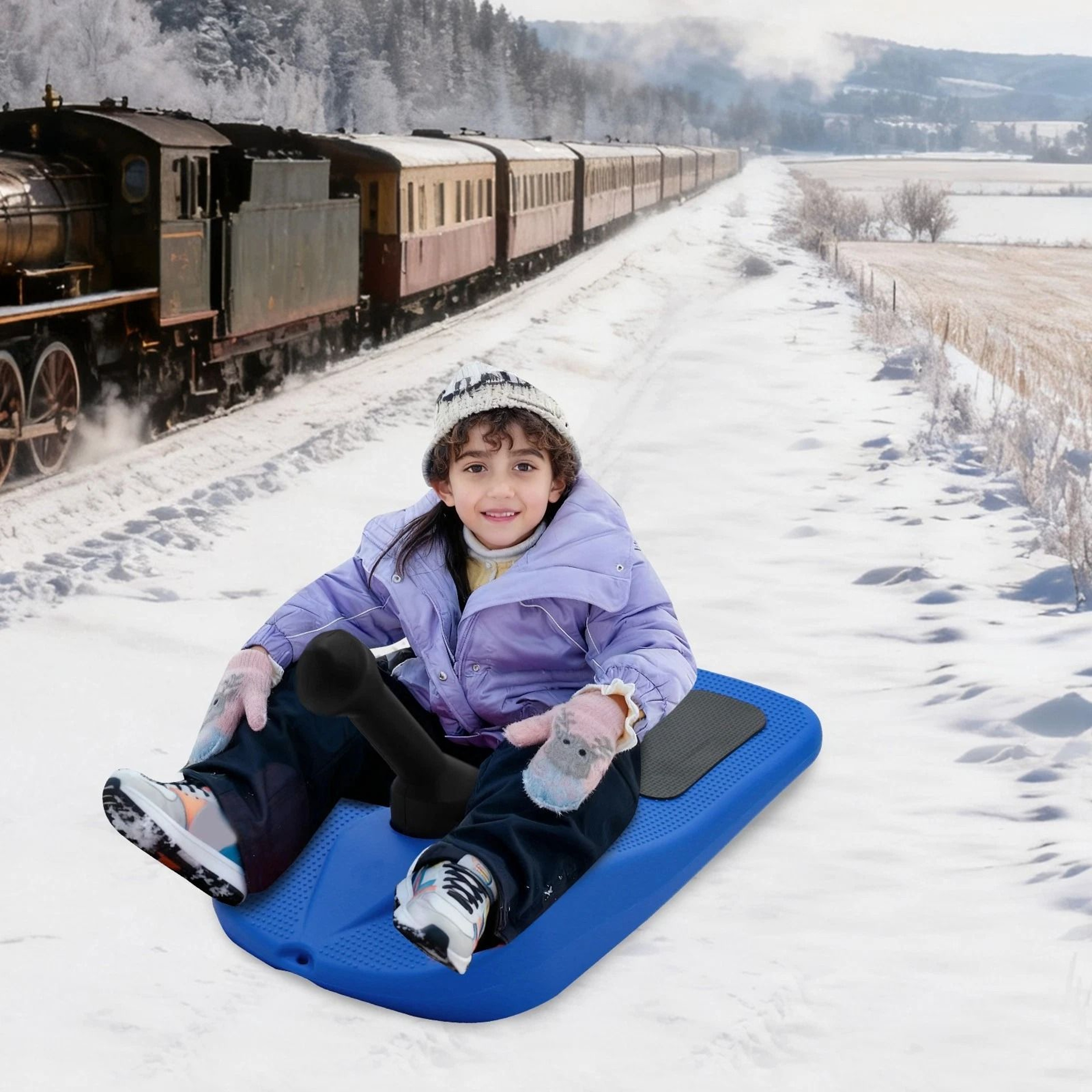 Premium Kids Snow Sled Board With Handle Durable Winter Snowboard For Sledding Fun 0