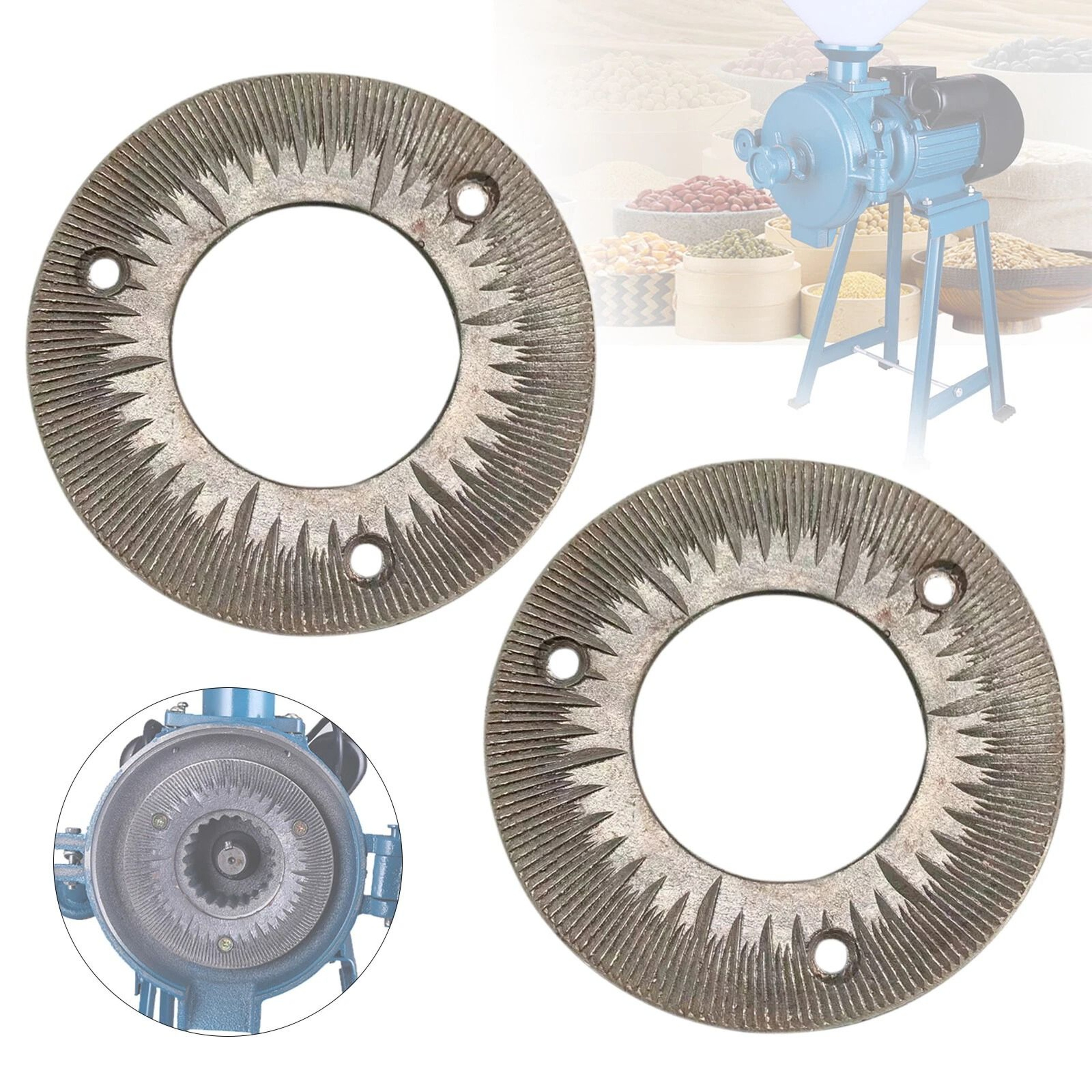 Premium Grain Mill Grinding Plates Replacement Set Fine Cast Steel Dry Grinding Discs 3