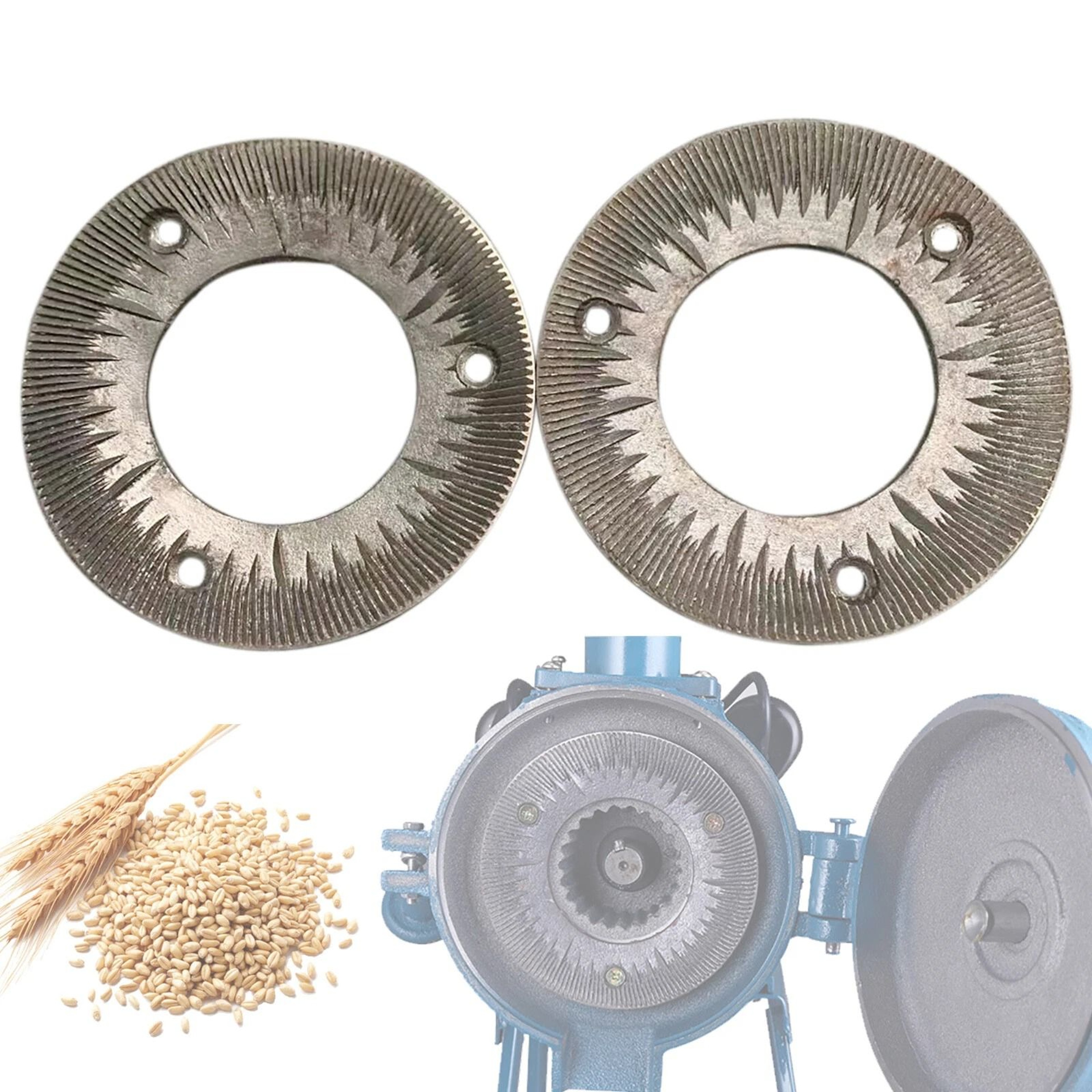 Premium Grain Mill Grinding Plates Replacement Set Fine Cast Steel Dry Grinding Discs 2