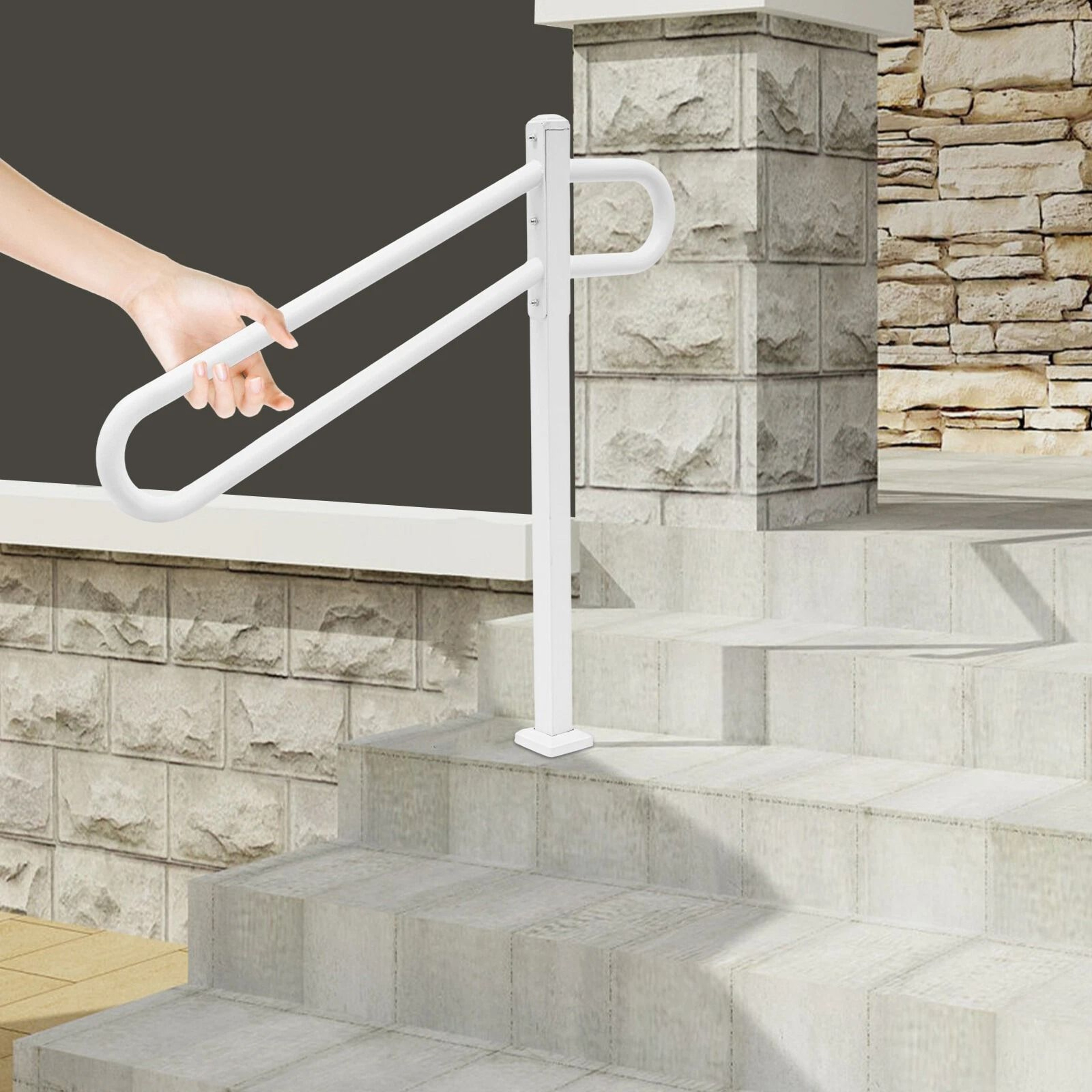 Heavy Duty Outdoor Stair Handrail For White Metal Safety Railing 5