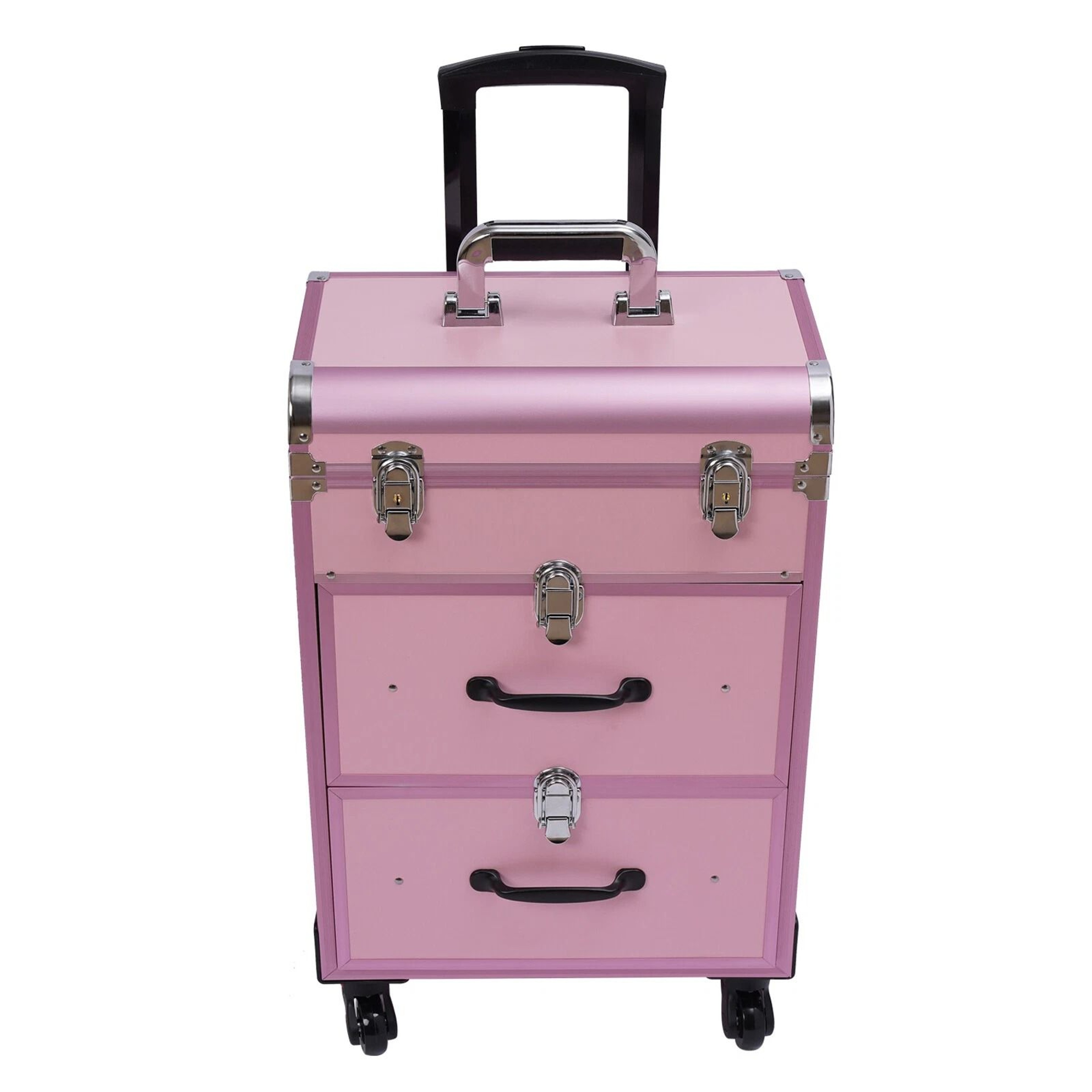 Professional Rolling Makeup Case With Lockable Tiered Salon Cosmetic Organizer 6
