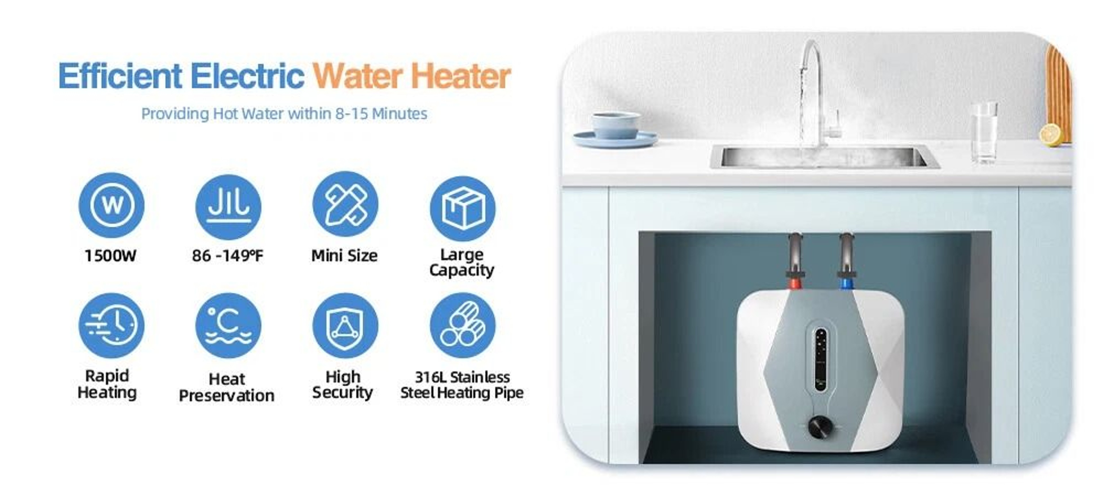 Under Sink Water Heater Compact Instant Hot Water Tank 16