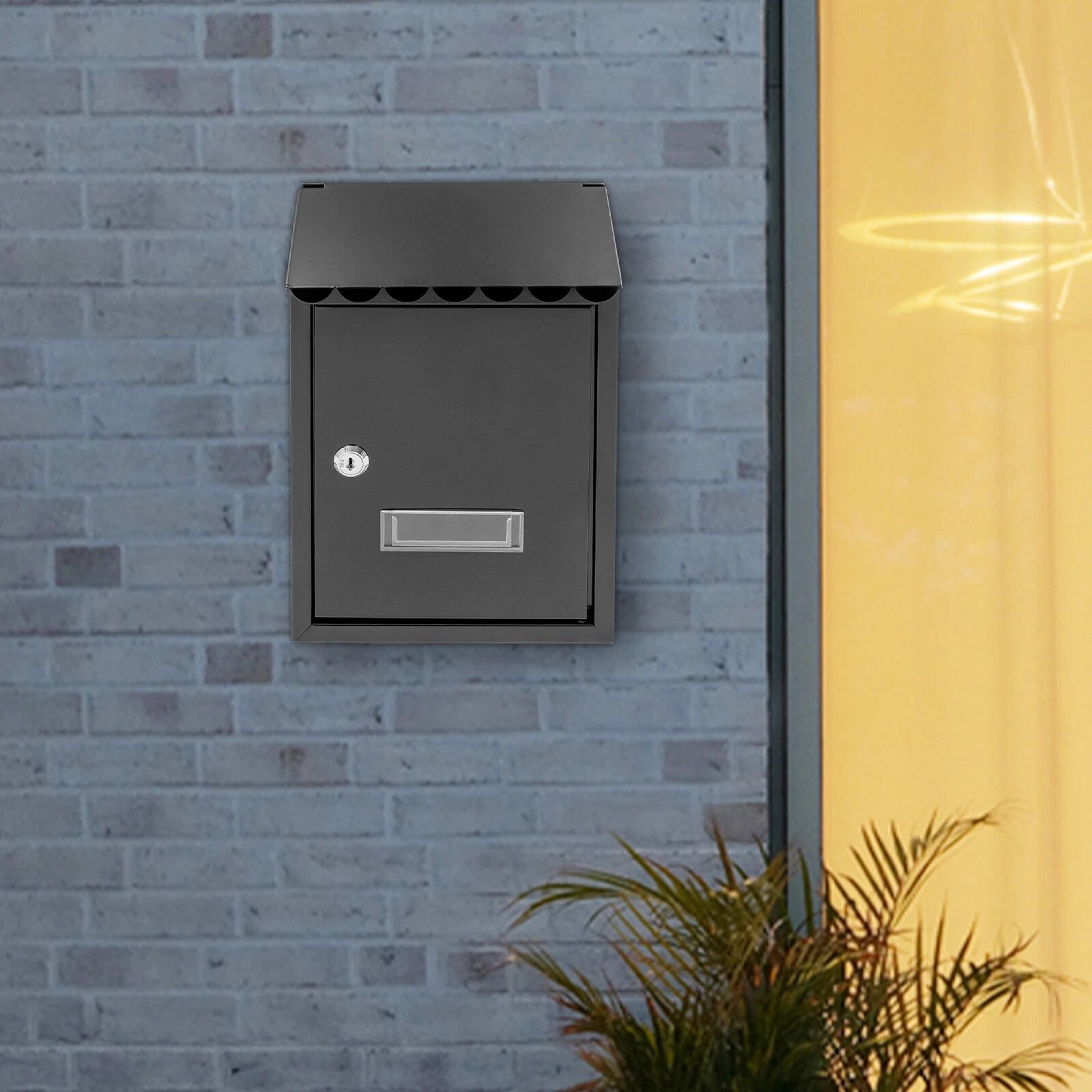Modern Black Wall Mounted Locking Mailbox Waterproof Outdoor Drop Box 0