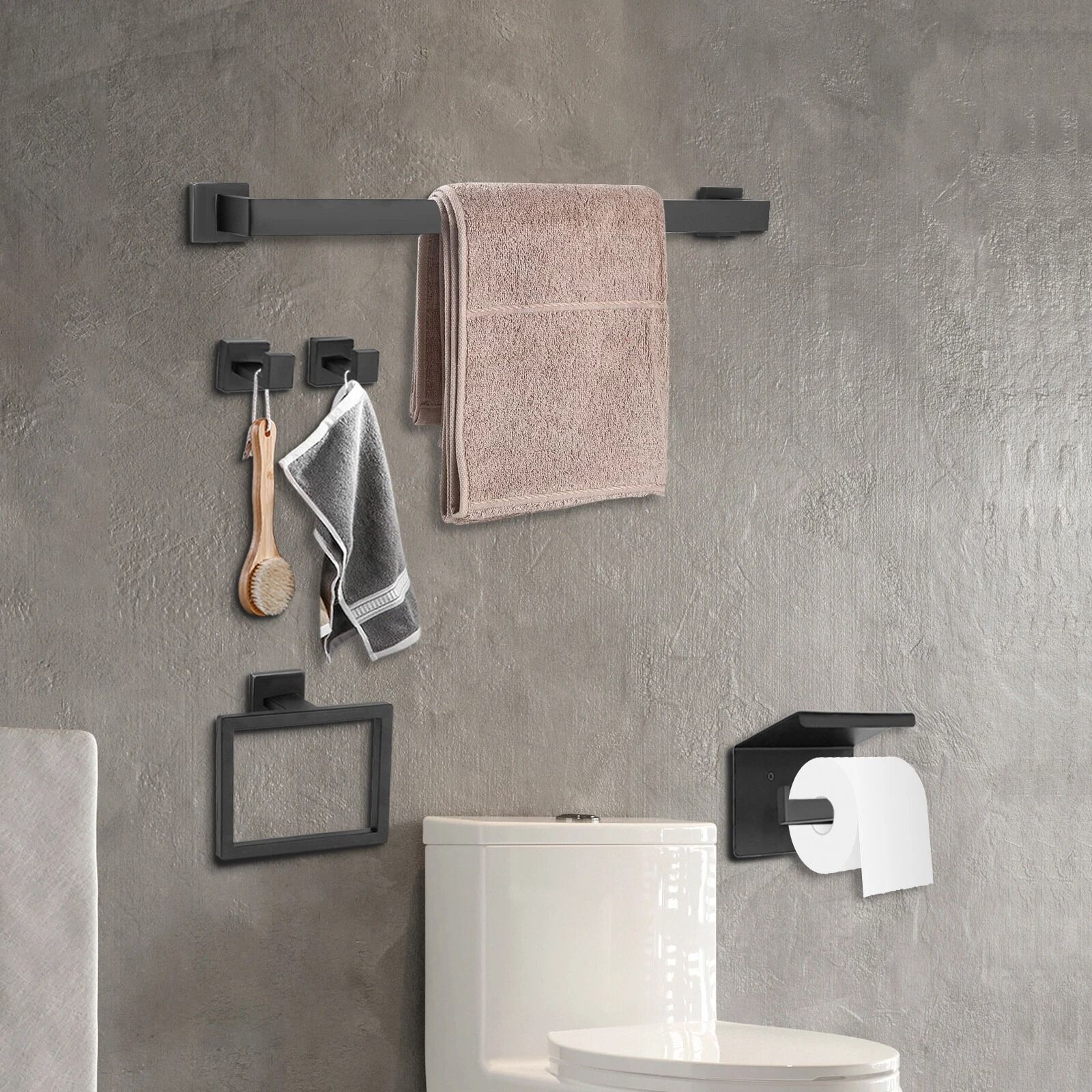 Matte Black Bathroom Hardware Set With Stainless Steel Towel Bar 3
